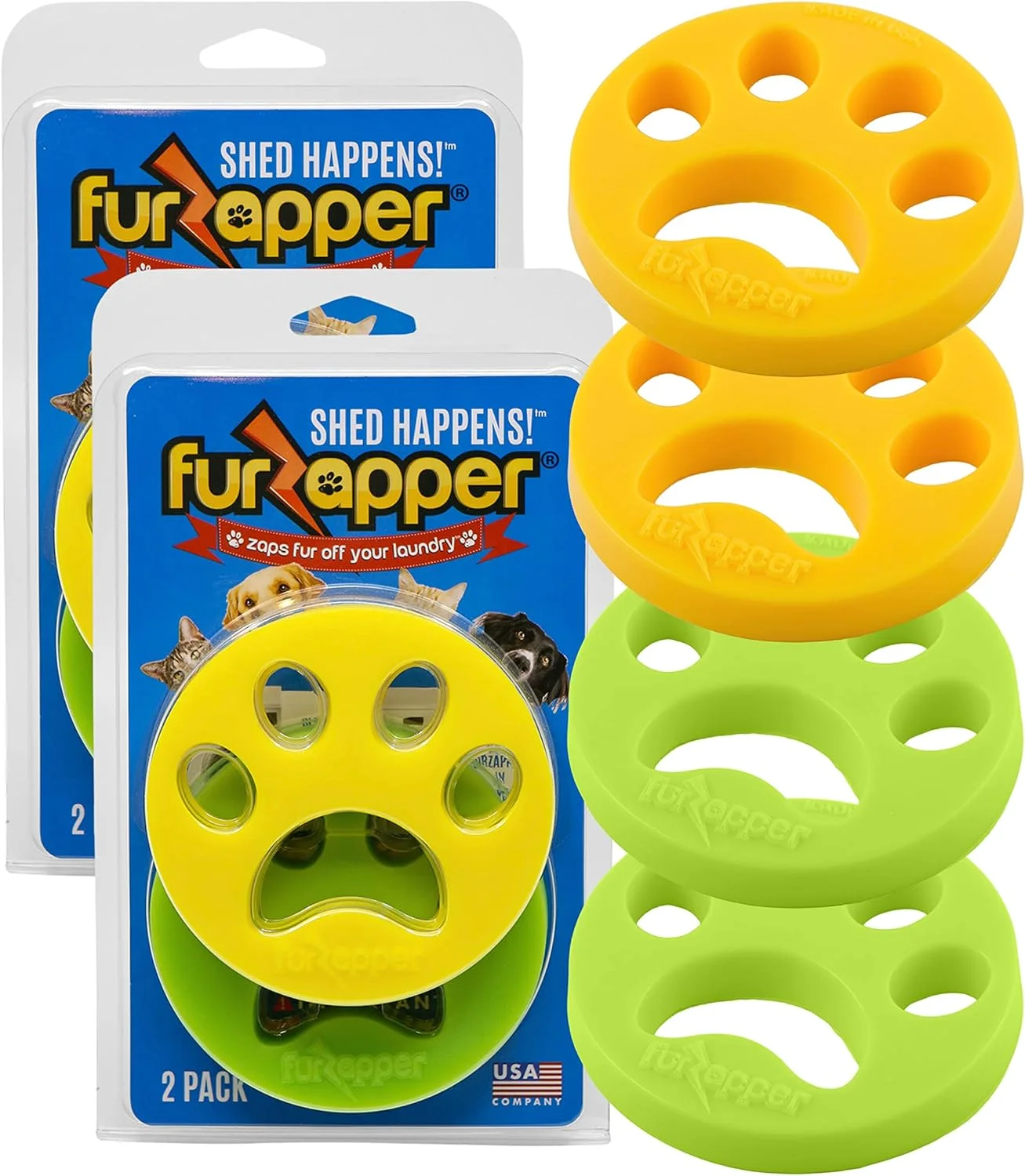 از بین برنده موی حیوانات خانگی FURZAPPER برای لباسشویی، بسته 4 عددی - ابزار قابل استفاده مجدد برای از بین بردن موی سگ و گربه، همانطور که در Shark Tank دیده شد - مو، پرز، شوره سر را از لباس ها و لباسشویی پاک می کند - یک FurZapper برای هر حیوان خانگی