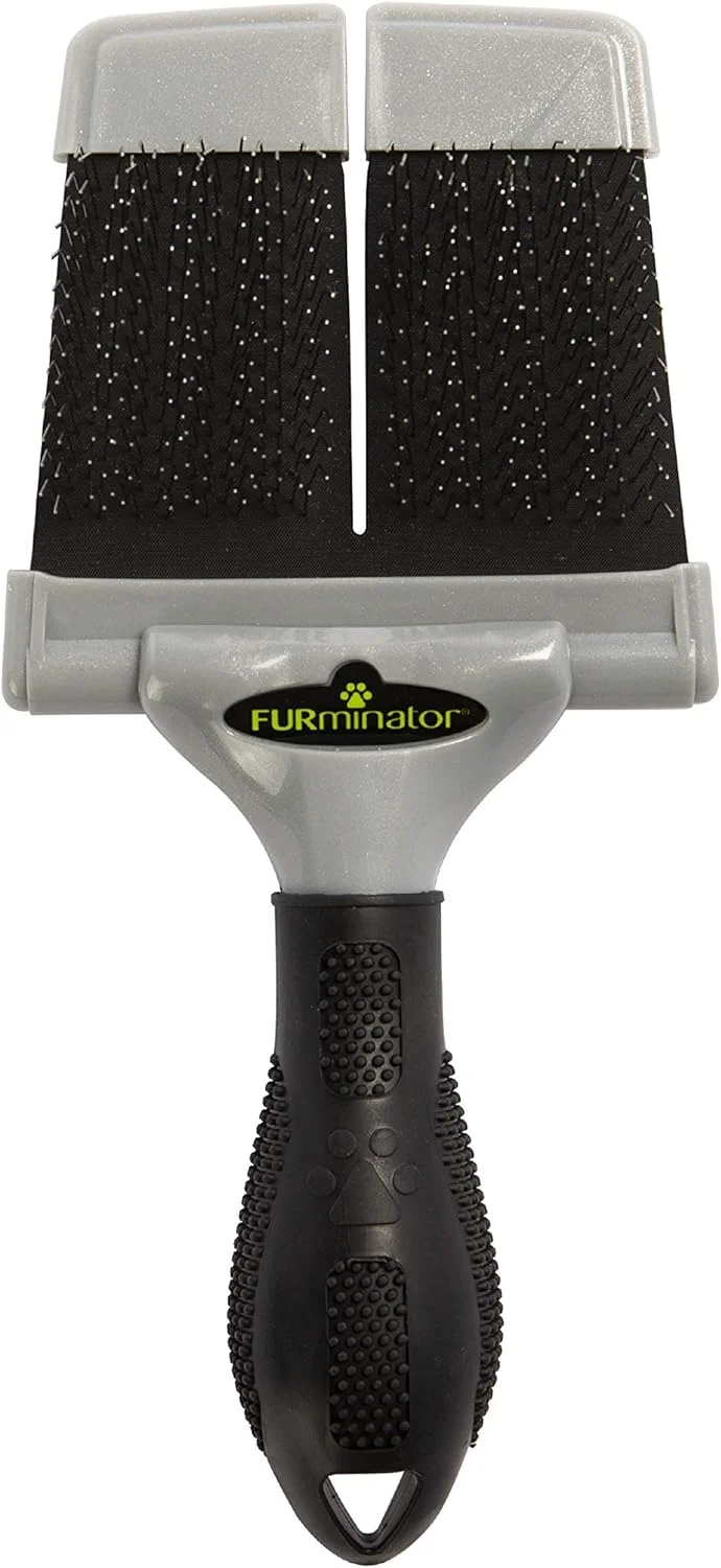 برس مویی سفت FURminator برای سگ ها، از بین برنده گره و باز کننده مو، سبز با دسته مشکی، بزرگ