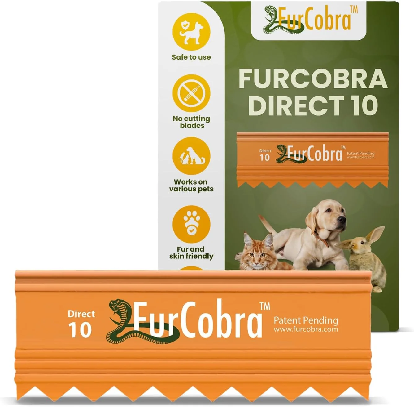 برس نظافت حیوانات خانگی FurCobra Direct 10 - ملایم، بدون تیغه فلزی، قابل حمل، برس نرم سگ و گربه، ابزار نظافت برای توله سگ ها، بچه گربه ها، موی گربه، موی سگ