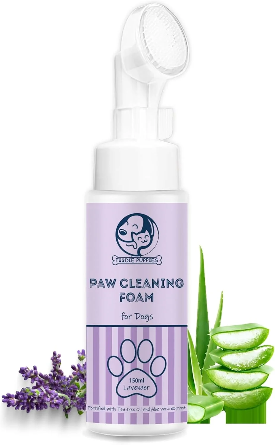 فوم تمیز کننده پنجه سگ Foodie Puppies با برس سیلیکونی - (اسطوخودوس، 150 میلی لیتر) | تمیز کننده پنجه اسطوخودوس برای برس تمیز کننده اسکرابر پای سگ | غنی شده با روغن درخت چای و عصاره آلوئه ورا