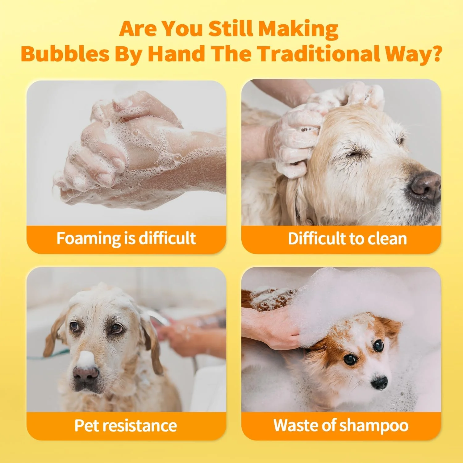 دستگاه صابون فوم ساز اتوماتیک سگ FERRISA با برس حمام، اسکرابر برای لوازم حمام، دکمه شانه لاستیکی سیلیکونی برای ایجاد سریع فوم متراکم برای نظافت سگ و گربه های مو بلند و کوتاه