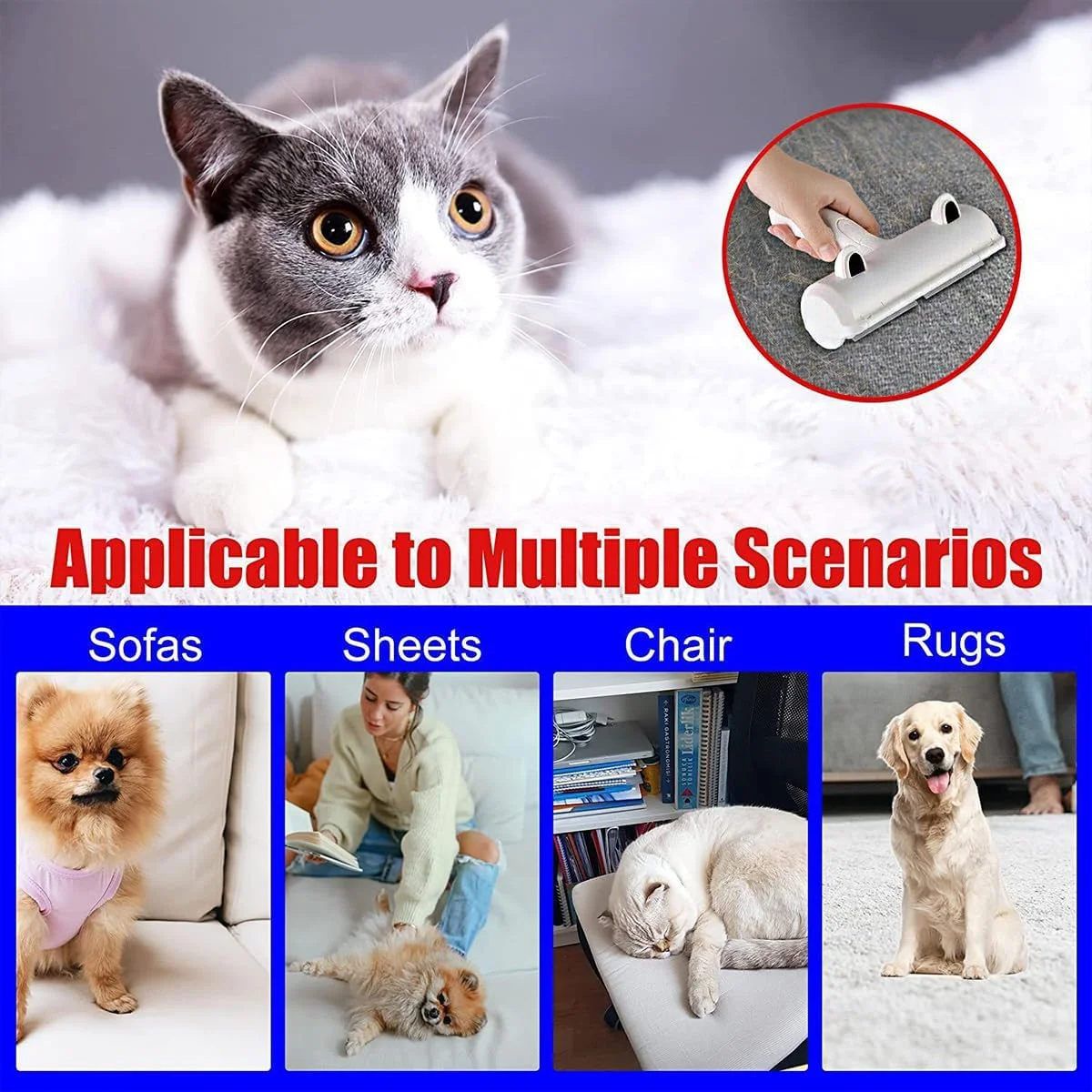 غلتک جمع کننده موی حیوانات خانگی ECVV | ابزار حذف موی گربه و سگ برای مبل، مبلمان، فرش، صندلی ماشین | غلتک پرزگیر قابل استفاده مجدد - ابزار ارتقا یافته حذف موی حیوانات خانگی