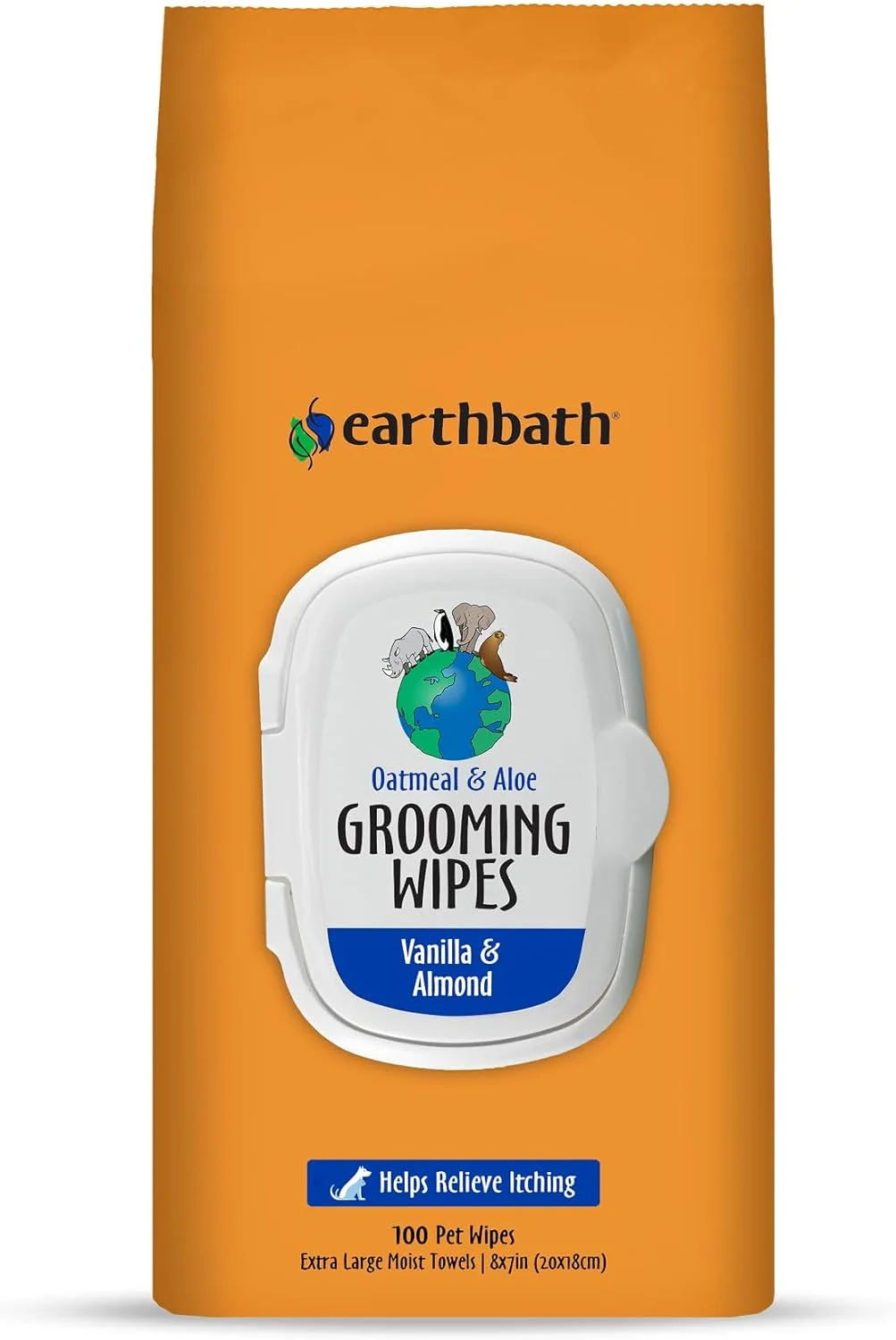 دستمال مرطوب جو دوسر و آلوئه ورا Earthbath - دستمال مرطوب سگ برای پوشش و پنجه، تمیز و حالت دهنده، خوشبو کننده، کمک به تسکین خارش و خشکی پوست - وانیل و بادام، 100 عدد