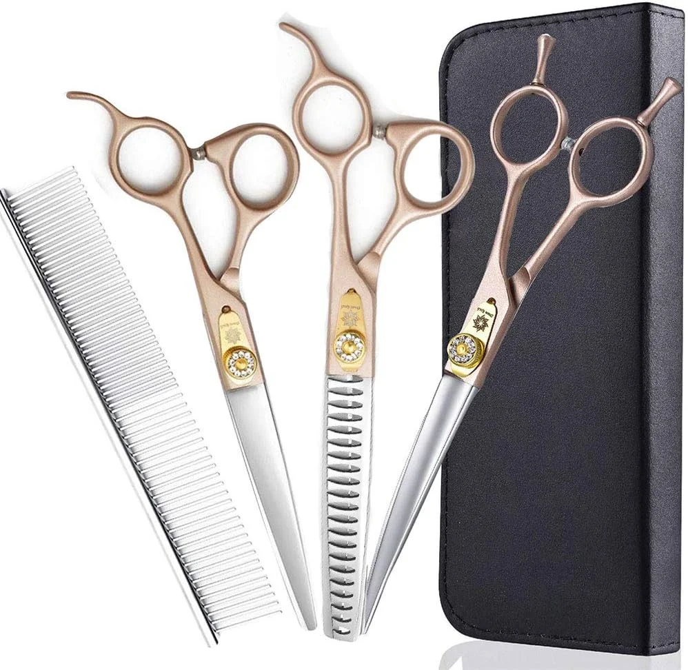 قیچی آرایشگری حرفه ای حیوانات خانگی Dream Reach سایز 7 اینچ، فولاد ژاپنی 440C، شامل قیچی های صاف، منحنی، اره ای و چانکر برای سگ، گربه و سایر حیوانات خانگی (ست قیچی آرایشگری 7 اینچی 02) قیچی آرایشگری حرفه ای حیوانات خانگی Dream Reach سایز 7 اینچ، فولاد ژاپنی 440C، شامل قیچی های صاف، منحنی، اره ای و چانکر برای سگ، گربه و سایر حیوانات خانگی (ست قیچی آرایشگری 7 اینچی 02)