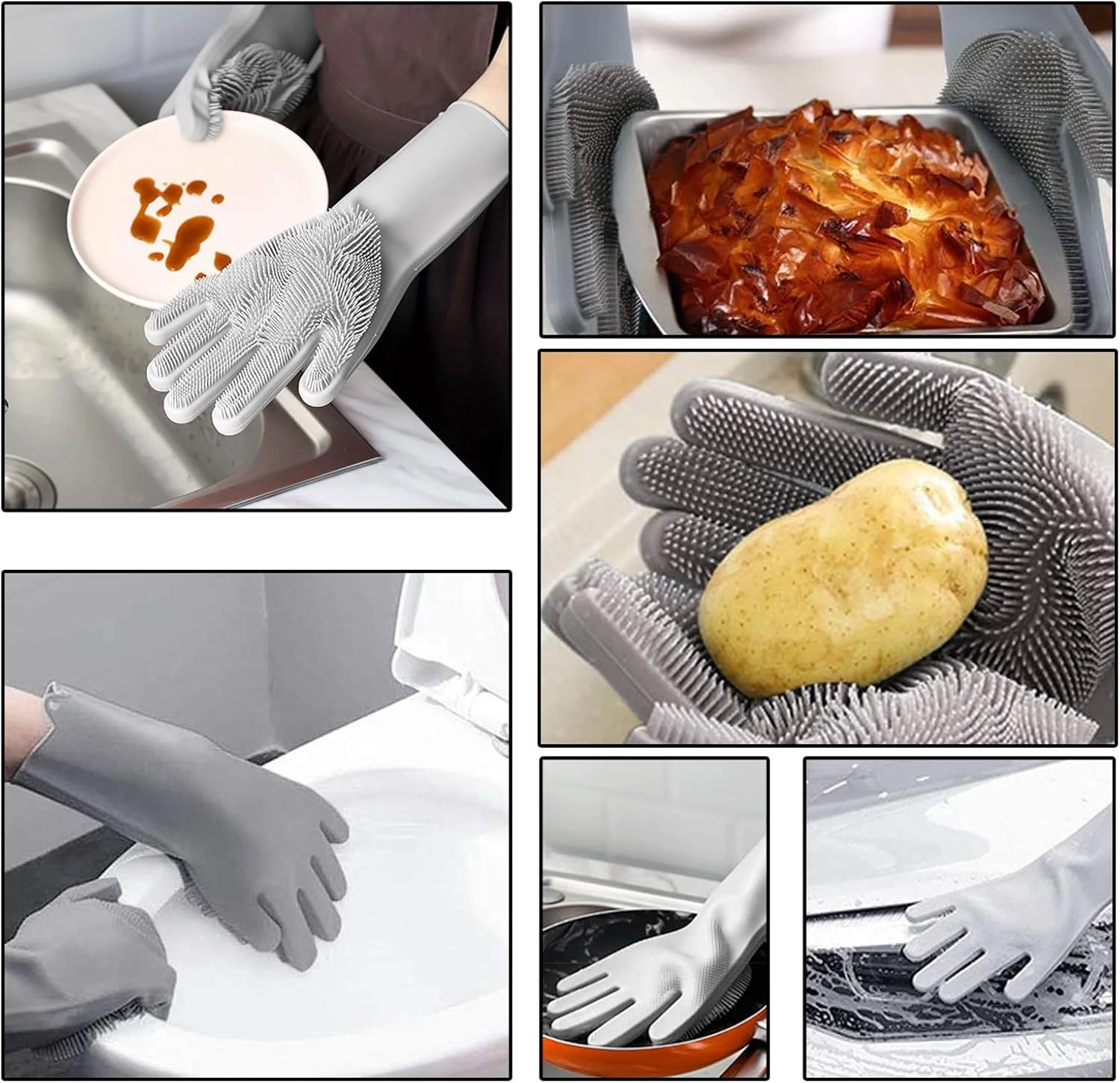 دستکش های نظافت ملایم حیوانات خانگی Duomama - دستکش ماساژ پنج انگشتی برای حمام و ریزش موی حیوانات خانگی - برس شامپو کارآمد برای سگ، گربه، خرگوش - راحت و موثر، خاکستری