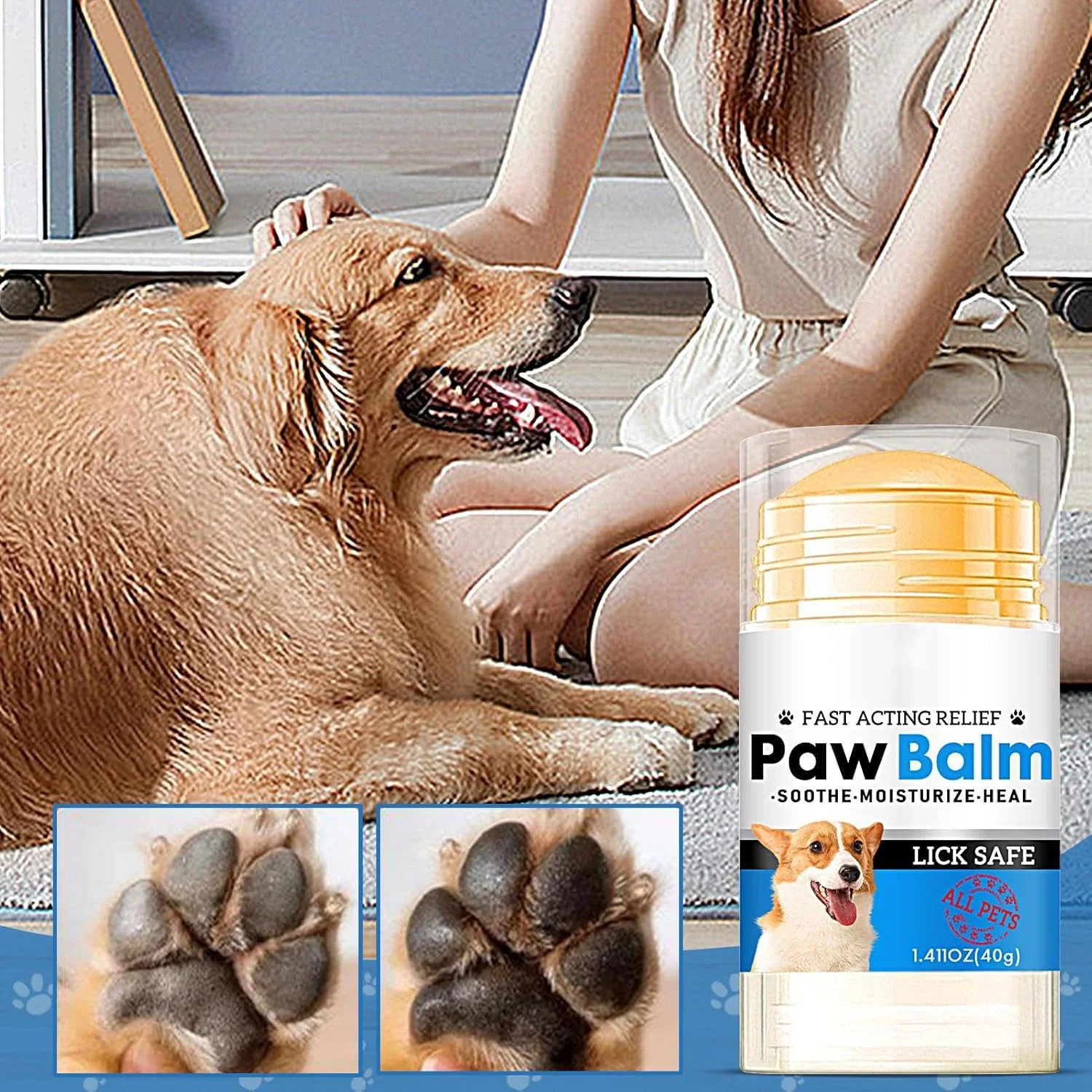 بالم پنجه سگ، 40 گرم، طبیعی و با عملکرد سریع | کره محافظ پنجه | برای مراقبت در تمام طول سال از همه نژادها، از ترک خوردن، خشکی، برف، یخ، نمک، پیاده رو داغ، زمین های ناهموار و زمستان جلوگیری می کند
