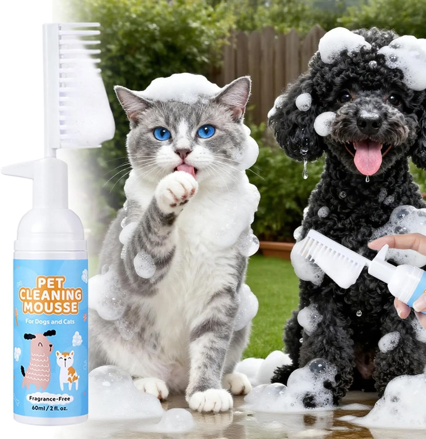 شامپو حیوانات خانگی برای سگ ها، دارای برس، بدون نیاز به شستشو - موس شامپو مو برای نظافت گربه و سگ، مناسب برای نژادهای کوچک، متوسط و بزرگ، حمام، کمپینگ، پناهگاه، مسافرت و خانه