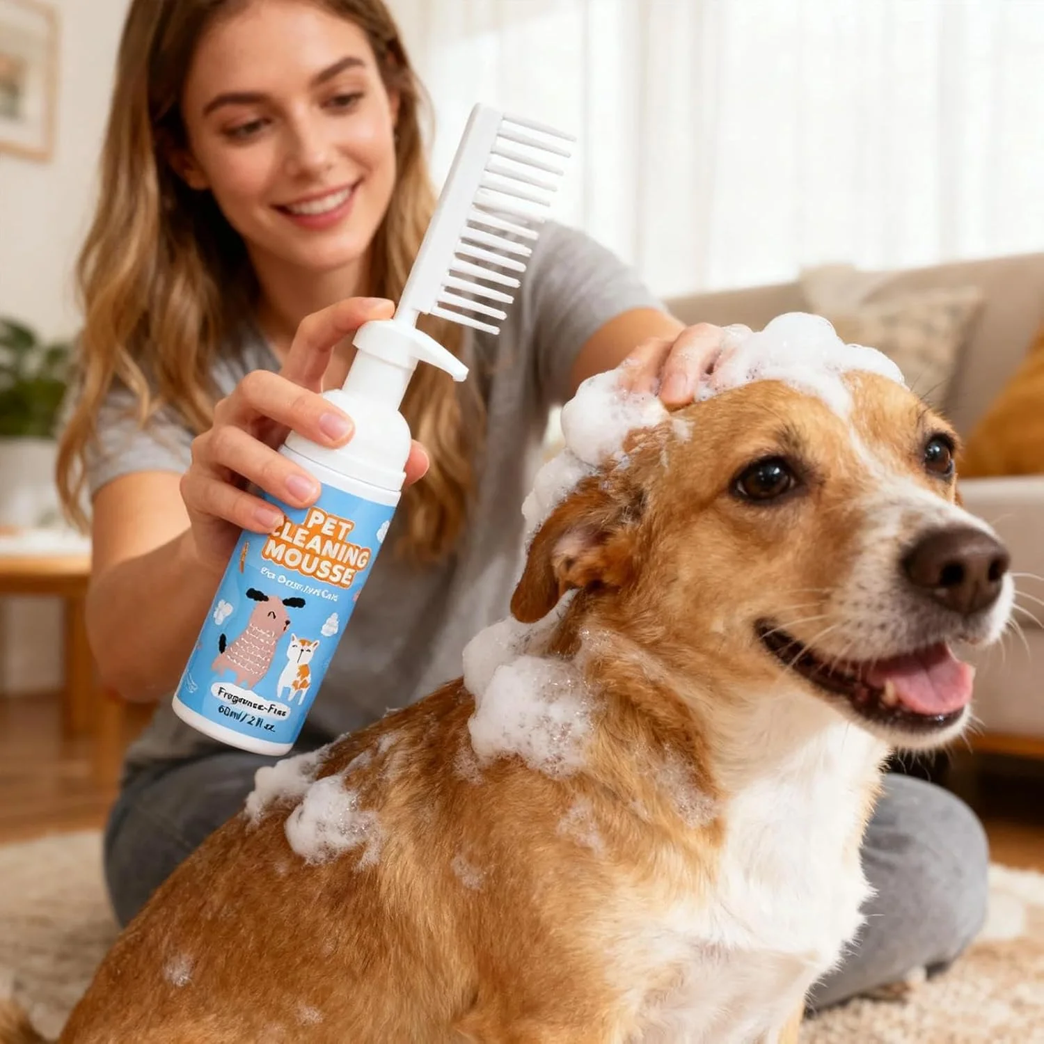 شامپو حیوانات خانگی برای سگ ها - پاک کننده کثیفی بدون نیاز به شستشو 60 میلی لیتر | موس پاک کننده موی حیوانات خانگی شامپو خشک، برای بچه گربه، توله سگ، حمام، کمپینگ، پناهگاه، مسافرت، خانه، نژادهای کوچک تا بزرگ
