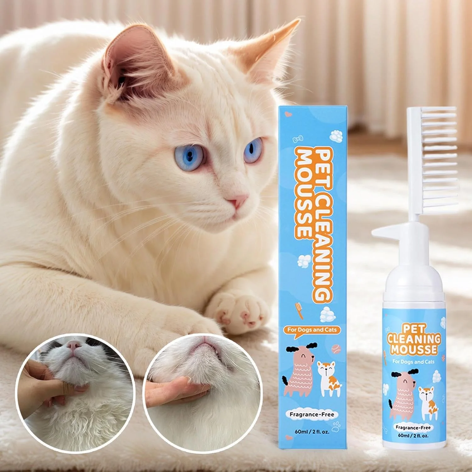 شامپو حیوانات خانگی برای سگ ها - 60 میلی لیتر مناسب پوست های حساس - شامپو خشک فوم حمام سگ | برای نژادهای کوچک، متوسط و بزرگ، حمام، کمپینگ، پناهگاه، مسافرت و خانه