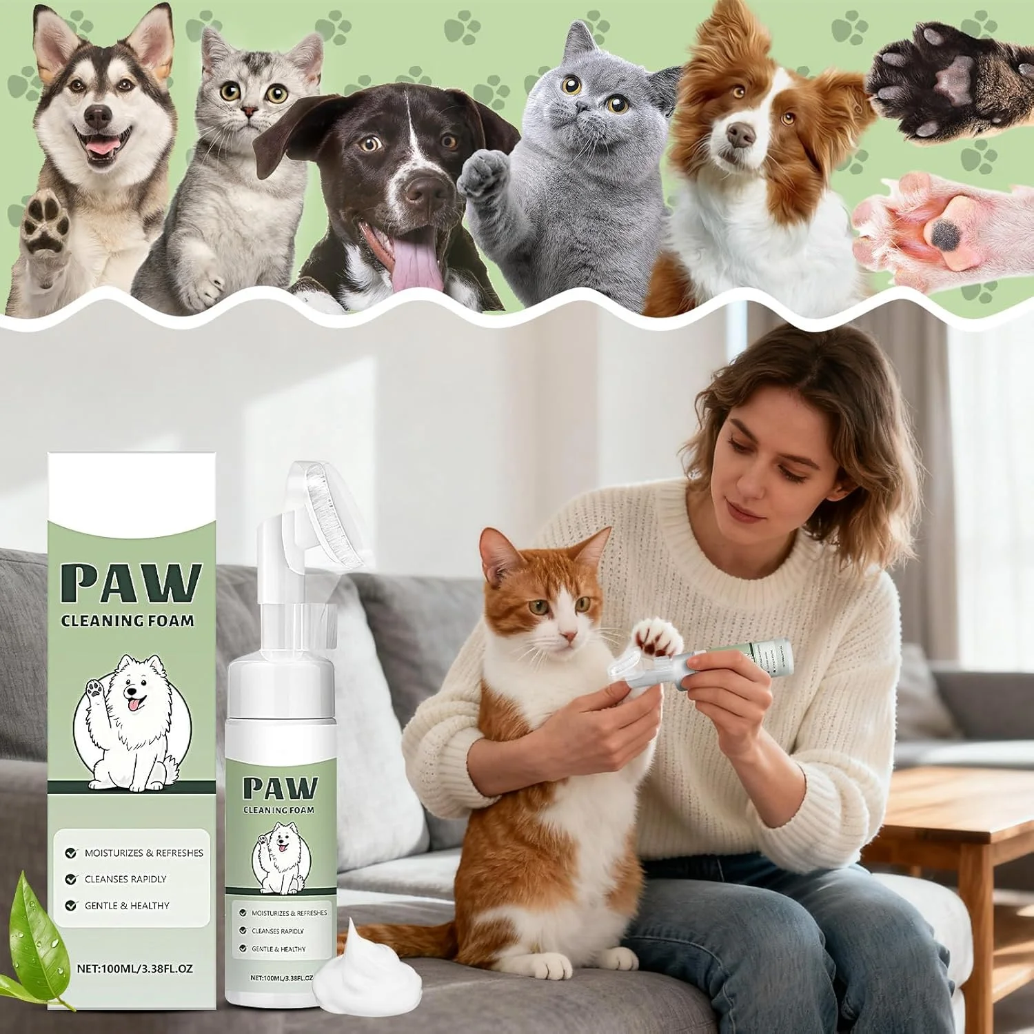تمیز کننده پای سگ، لوازم تمیز کننده با برس سیلیکونی | فوم 100 میلی لیتری پنجه توله سگ با اسکرابر | برای توله سگ گربه بچه گربه نژاد کوچک متوسط بزرگ مسافرت پیاده روی در فضای باز حمام