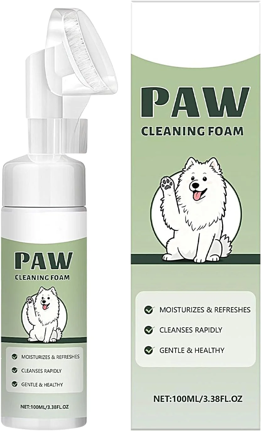 فوم تمیز کننده پنجه سگ با برس سیلیکونی - لوازم نظافت - فوم 100 میلی لیتری پنجه توله سگ با اسکرابر - برای پیاده روی، مسافرت، حمام، فضای باز، نژادهای کوچک، متوسط و بزرگ