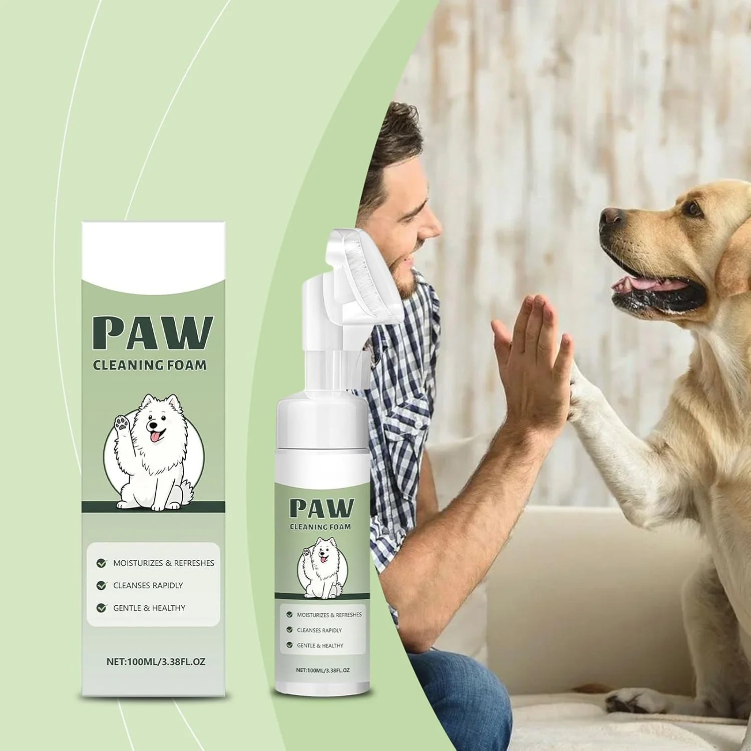 فوم تمیز کننده پنجه سگ با برس سیلیکونی - لوازم نظافت - فوم 100 میلی لیتری پنجه توله سگ با اسکرابر - برای پیاده روی، مسافرت، حمام، فضای باز، نژادهای کوچک، متوسط و بزرگ