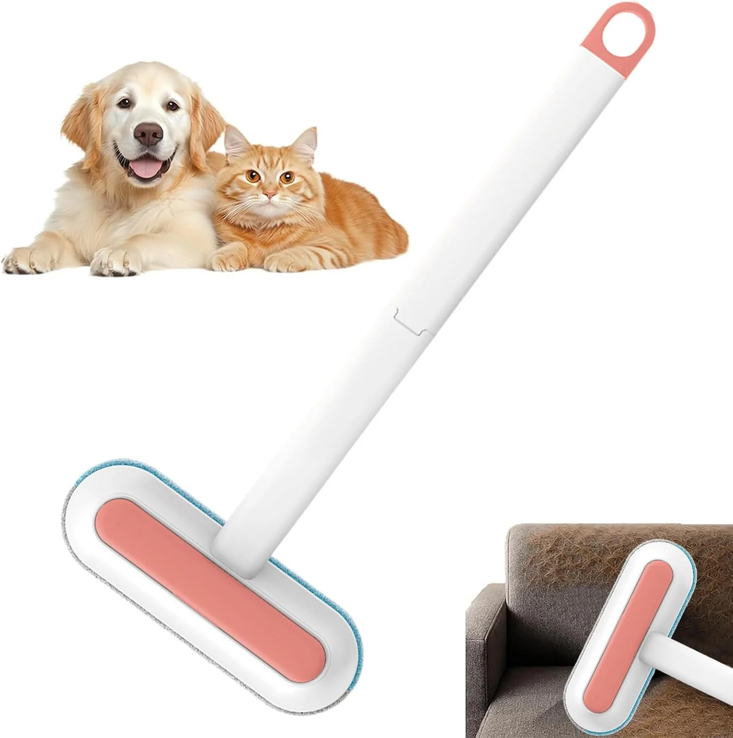 ابزار حذف موی حیوانات خانگی، جارو چند منظوره دسته بلند حذف موی حیوانات خانگی - شانه نواری فرش، پاک کننده پرز قابل استفاده مجدد برای پنجره، مبل، مبلمان، لباس، فرش، کاشی، ملحفه، اتاق خواب