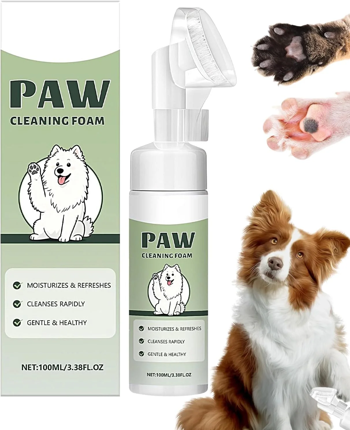 تمیز کننده پای سگ - لوازم نظافت طبیعی حیوانات خانگی | شستشو دهنده پای حیوانات خانگی 100 میلی لیتری با برس تمیز کننده | برای توله سگ، بچه گربه، نژادهای کوچک، متوسط و بزرگ، مسافرت، پیاده روی و حمام تمیز کننده پای سگ - لوازم نظافت طبیعی حیوانات خانگی | شستشو دهنده پای حیوانات خانگی 100 میلی لیتری با برس تمیز کننده | برای توله سگ، بچه گربه، نژادهای کوچک، متوسط و بزرگ، مسافرت، پیاده روی و حمام