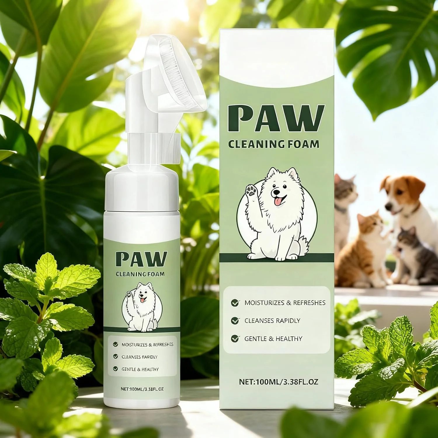تمیز کننده پای سگ | تمیز کننده فوم دار با برس سیلیکونی - بطری فوم تمیز کننده پنجه گربه 100 میلی لیتری، برای توله سگ و بچه گربه های کوچک، متوسط و بزرگ، مسافرت، پیاده روی در فضای باز، حمام