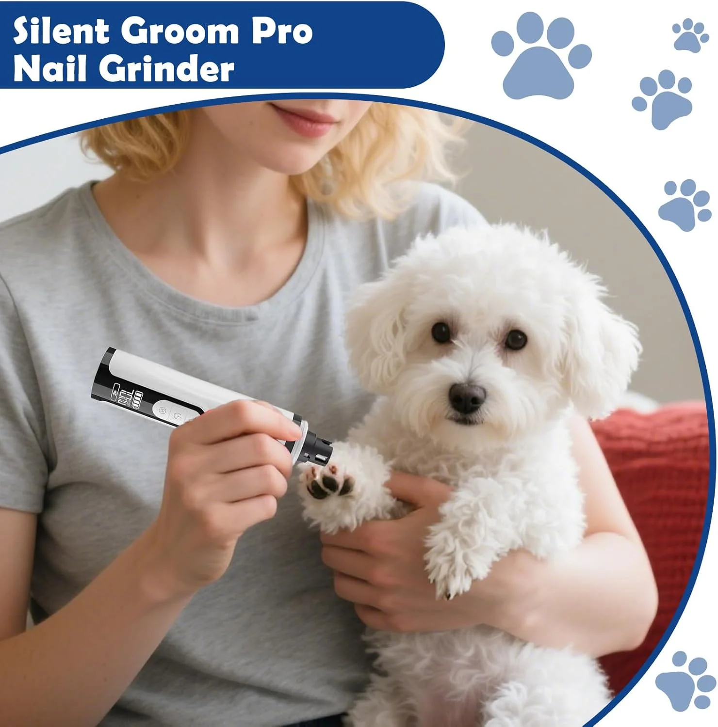 سوهان ناخن حیوانات خانگی 3 سرعته - سوهان ناخن برقی قابل شارژ | ابزار اصلاح ناخن سگ بی سیم با چراغ LED برای پدیکور و مانیکور در خانه برای بچه گربه، سگ و توله سگ