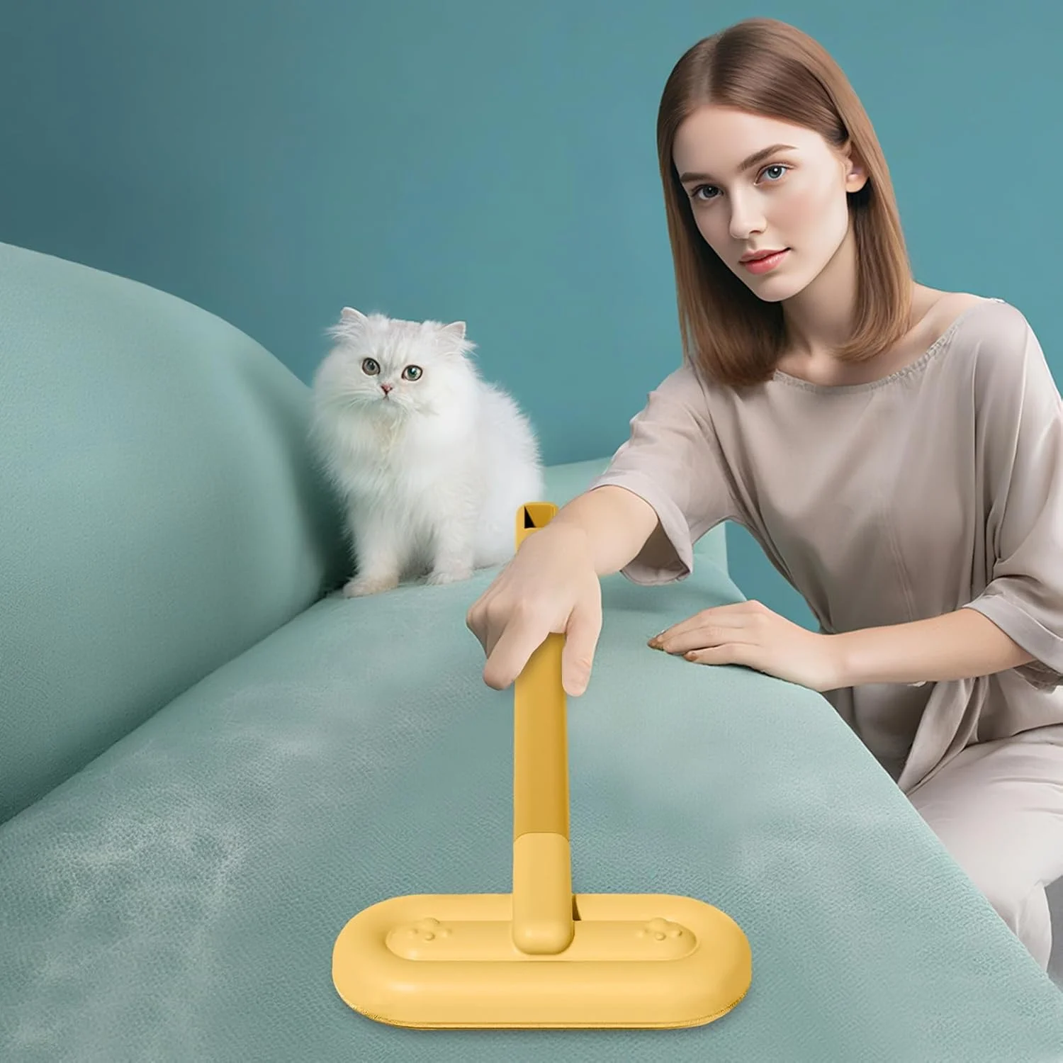 از بین برنده موی حیوانات خانگی برای لباسشویی - ابزار از بین برنده موی حیوانات خانگی برای گربه و سگ - لوازم تمیز کننده دسته بلند قابل استفاده مجدد برای مبلمان آپارتمان، زیرانداز، لباس، فرش، تخت و کاناپه