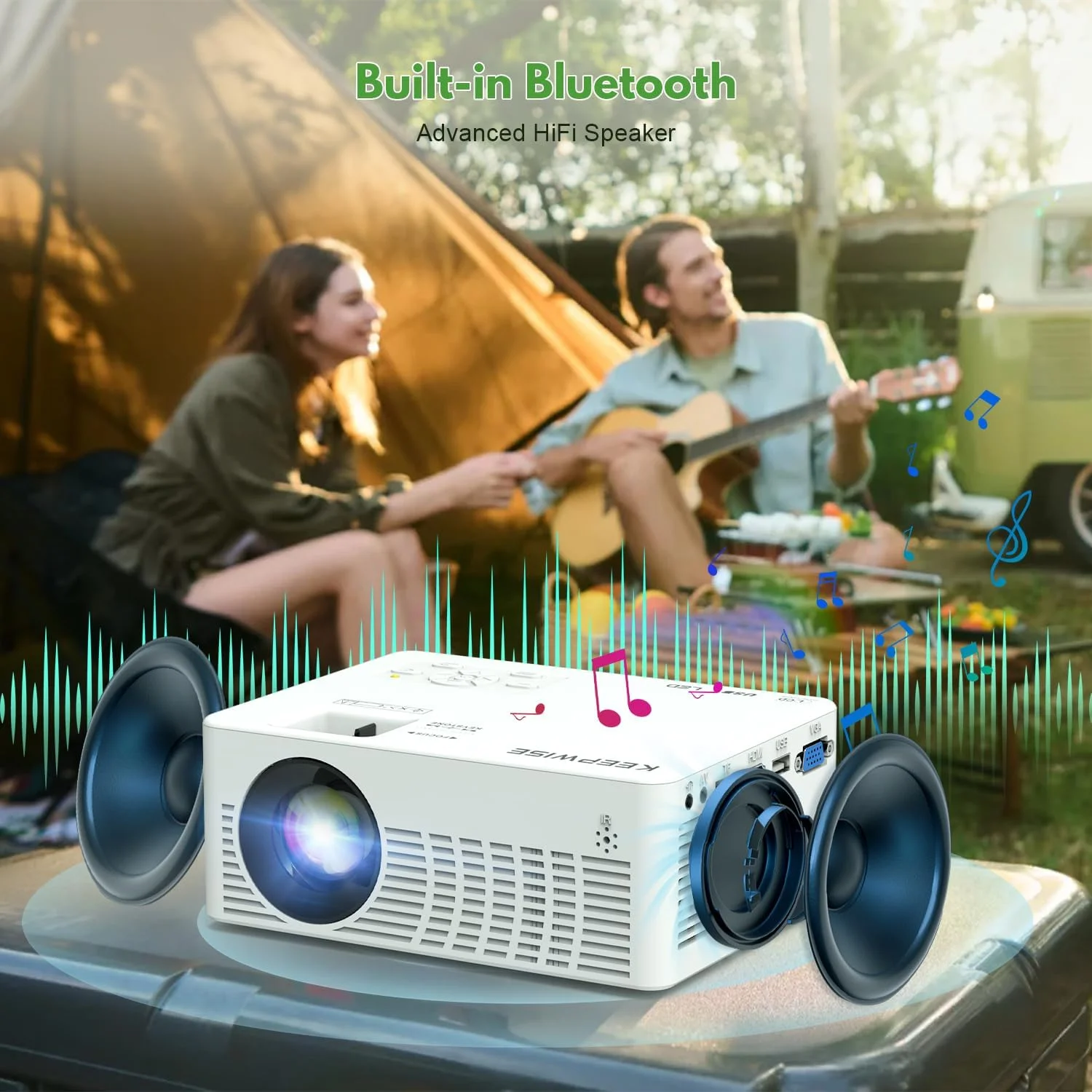 پروژکتور وای فای KEEPWISE با پرده نمایش 100 اینچی، پروژکتور 9000 لومن برای فیلم های فضای باز، پروژکتور مینی قابل حمل با پشتیبانی از کیفیت 1080P Full HD سازگار با گوشی های هوشمند، تی وی استیک، HDMI، USB، AV، AUX پروژکتور وای فای KEEPWISE با پرده نمایش 100 اینچی، پروژکتور 9000 لومن برای فیلم های فضای باز، پروژکتور مینی قابل حمل با پشتیبانی از کیفیت 1080P Full HD سازگار با گوشی های هوشمند، تی وی استیک، HDMI، USB، AV، AUX