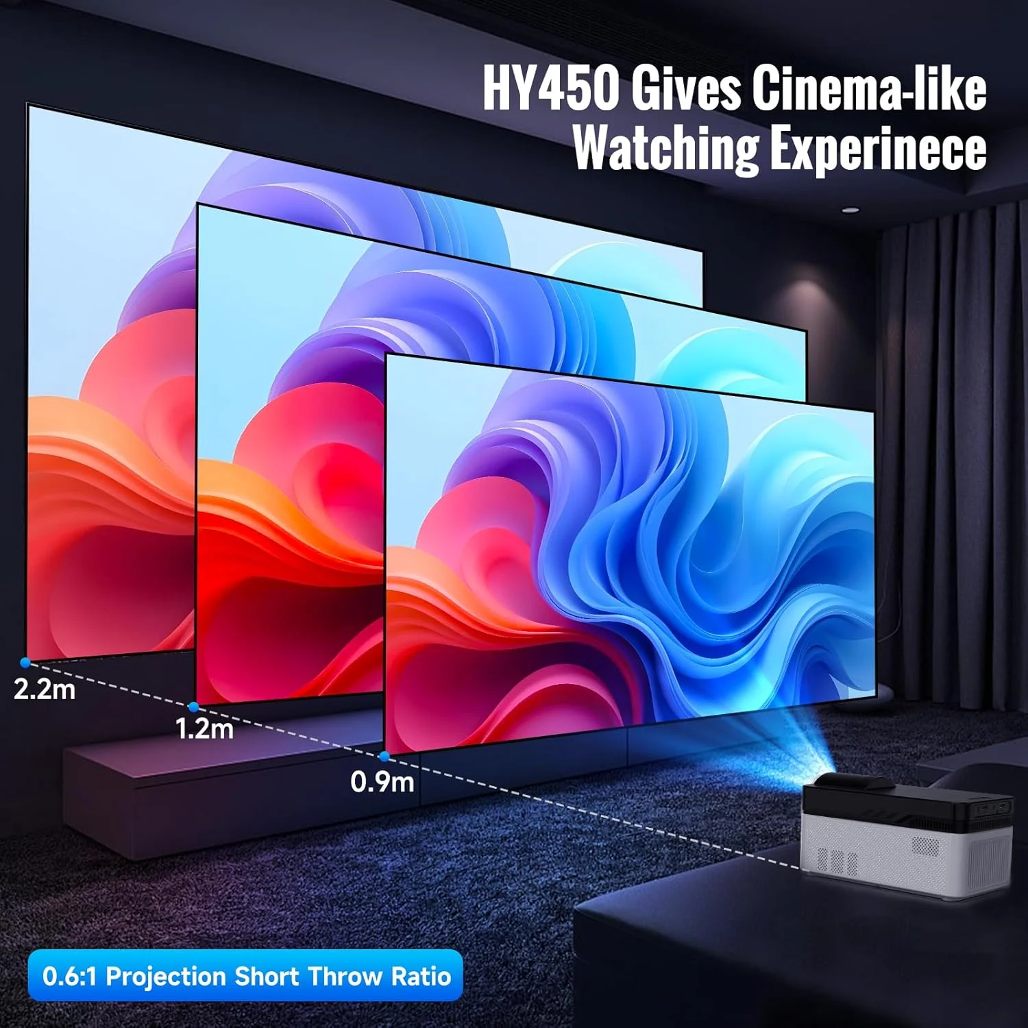 پروژکتور هوشمند اندروید HY450 با کیفیت 1080P و 4K، پروژکتور با تنظیم خودکار، WiFi6، فوکوس الکتریکی 700ANSI، پروژکتور فوق العاده کوتاه برد، حافظه 2+32 گیگابایت، پروژکتور ویدئویی اتوماتیک قابل حمل برای فضای باز پروژکتور هوشمند اندروید HY450 با کیفیت 1080P و 4K، پروژکتور با تنظیم خودکار، WiFi6، فوکوس الکتریکی 700ANSI، پروژکتور فوق العاده کوتاه برد، حافظه 2+32 گیگابایت، پروژکتور ویدئویی اتوماتیک قابل حمل برای فضای باز