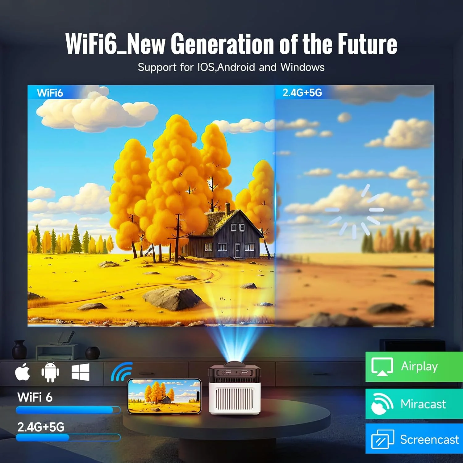 پروژکتور هوشمند اندروید HY450 با کیفیت 1080P و 4K، پروژکتور با تنظیم خودکار، WiFi6، فوکوس الکتریکی 700ANSI، پروژکتور فوق العاده کوتاه برد، حافظه 2+32 گیگابایت، پروژکتور ویدئویی اتوماتیک قابل حمل برای فضای باز پروژکتور هوشمند اندروید HY450 با کیفیت 1080P و 4K، پروژکتور با تنظیم خودکار، WiFi6، فوکوس الکتریکی 700ANSI، پروژکتور فوق العاده کوتاه برد، حافظه 2+32 گیگابایت، پروژکتور ویدئویی اتوماتیک قابل حمل برای فضای باز