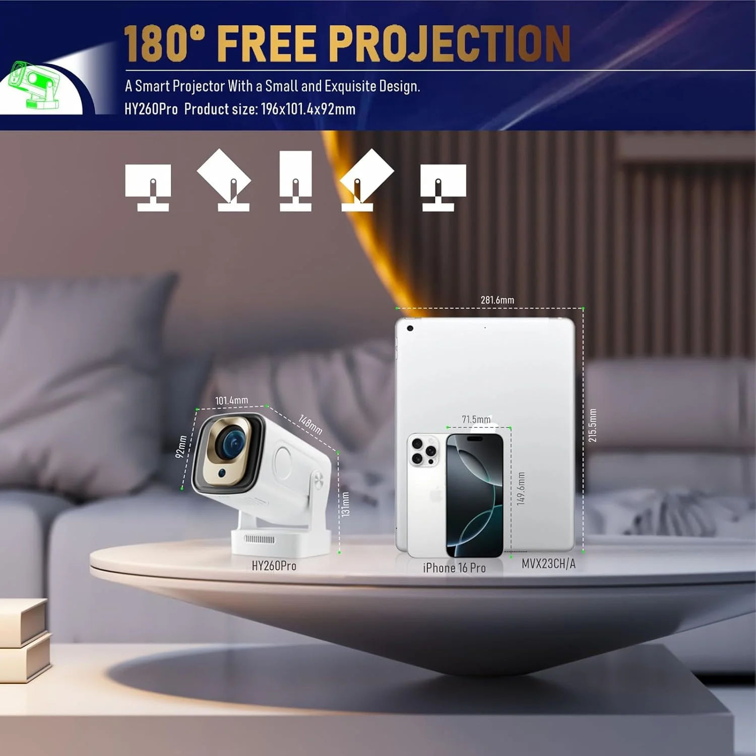 پروژکتور قابل حمل مینی HY260 PRO ارتقا یافته، پشتیبانی از رزولوشن 4K با کیفیت 1080P، بلوتوث 5.4 WIFI6 300 ANSI اندروید 11، چرخش 180 درجه، تصحیح خودکار کیستون، پروژکتور ویدئویی صفحه نمایش 35 تا 130 اینچ پروژکتور قابل حمل مینی HY260 PRO ارتقا یافته، پشتیبانی از رزولوشن 4K با کیفیت 1080P، بلوتوث 5.4 WIFI6 300 ANSI اندروید 11، چرخش 180 درجه، تصحیح خودکار کیستون، پروژکتور ویدئویی صفحه نمایش 35 تا 130 اینچ