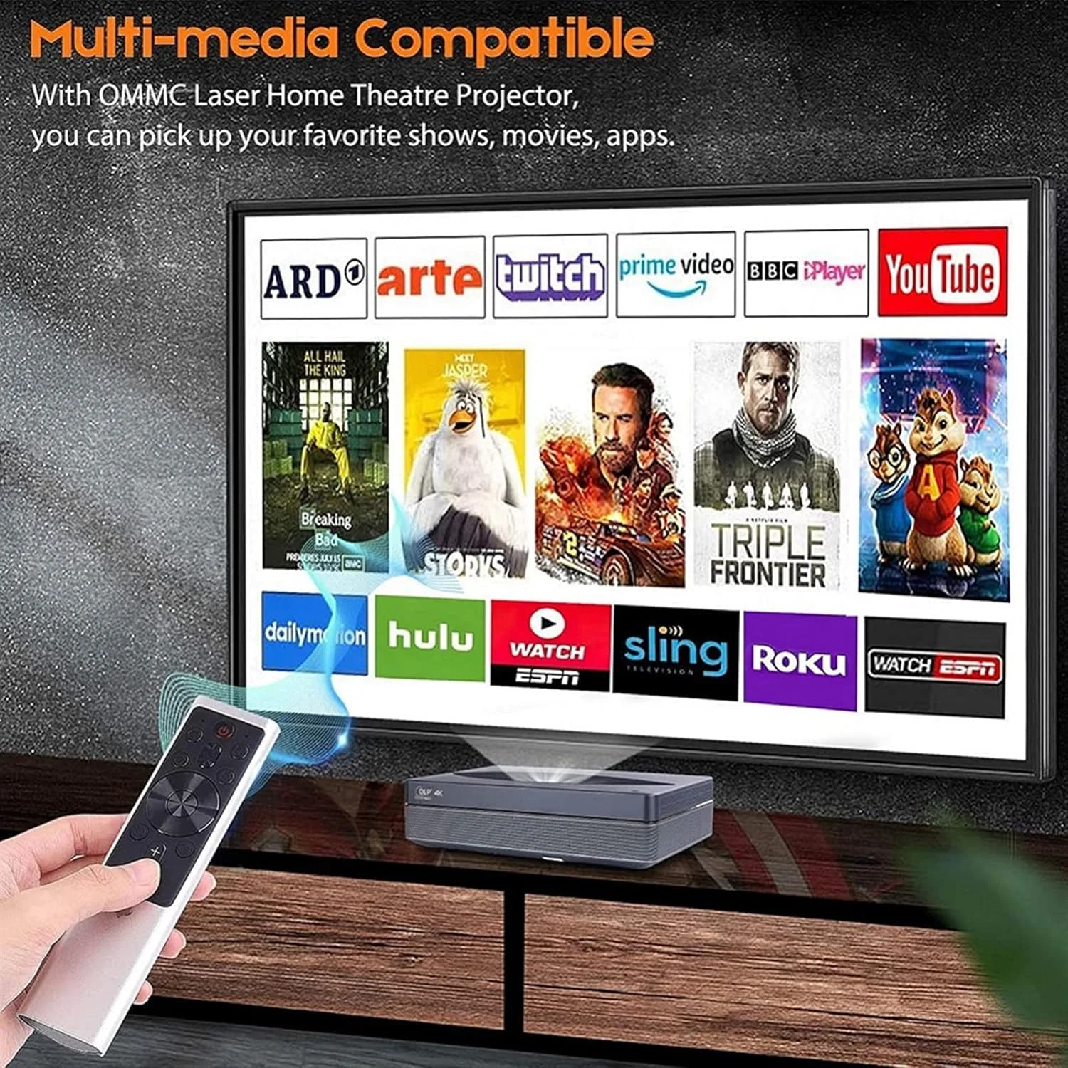 پروژکتور لیزری قابل حمل HODORE، پروژکتور سینمای خانگی (رنگ 2)، 3000 لومن، لنز با پوشش شیشه ای HD، حداکثر صفحه نمایش 200 اینچی، HDMI، تصحیح کیستون عمودی 40 درجه