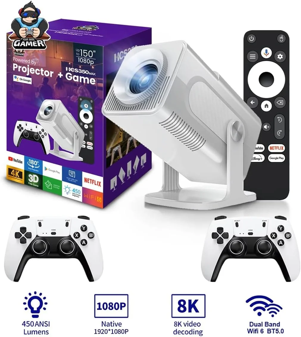 پروژکتور گیمینگ اندروید 11 مدل HCS350 با کارت TF 64 گیگابایتی، دسته بازی بیسیم، وایفای دوگانه، کیفیت 1920*1080P، سینمای خانگی سه بعدی، پروژکتور قابل حمل - سفید پروژکتور گیمینگ اندروید 11 مدل HCS350 با کارت TF 64 گیگابایتی، دسته بازی بیسیم، وایفای دوگانه، کیفیت 1920*1080P، سینمای خانگی سه بعدی، پروژکتور قابل حمل - سفید