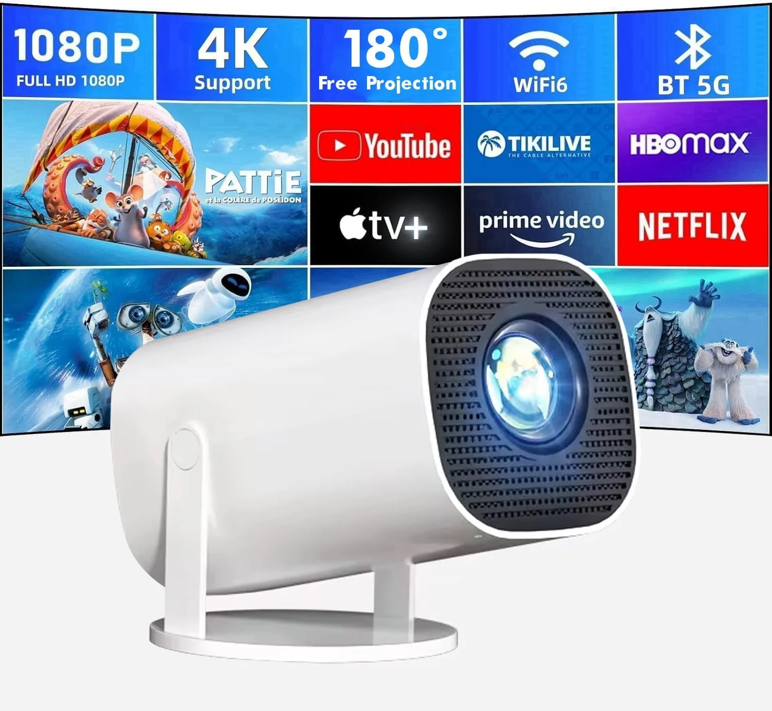 پروژکتور مینی HAMACOUST با پشتیبانی از کیفیت 4K، پروژکتور قابل حمل WiFi6 BT 5.0 اندروید 11، تصحیح خودکار کیستون برای تلفن/دانگل تلویزیون/HDMI/USB/صوتی، سینمای خانگی پروژکتور مینی HAMACOUST با پشتیبانی از کیفیت 4K، پروژکتور قابل حمل WiFi6 BT 5.0 اندروید 11، تصحیح خودکار کیستون برای تلفن/دانگل تلویزیون/HDMI/USB/صوتی، سینمای خانگی