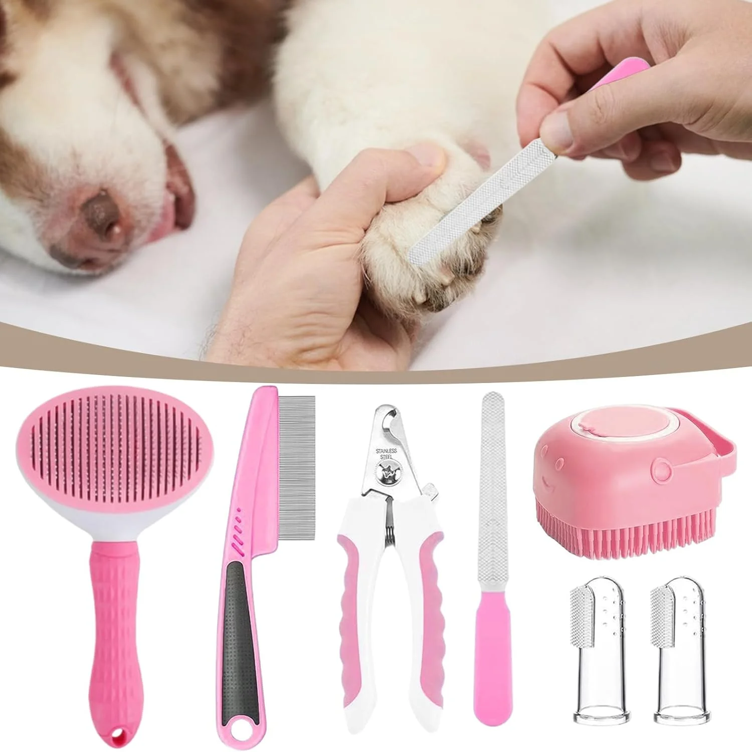 ست نظافت سگ | ابزار نظافت بچه گربه - برس موی گربه به همراه مسواک انگشتی | برای نظافت، حمام و شستشوی حیوانات خانگی، خرگوش، بچه گربه و توله سگ ست نظافت سگ | ابزار نظافت بچه گربه - برس موی گربه به همراه مسواک انگشتی | برای نظافت، حمام و شستشوی حیوانات خانگی، خرگوش، بچه گربه و توله سگ