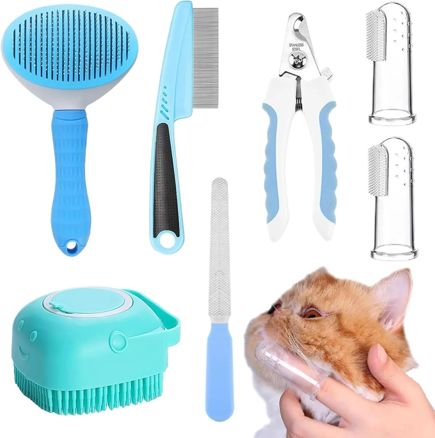 لوازم نظافت گربه، ابزار نظافت بچه گربه، برس موی گربه به همراه مسواک انگشتی - برای تمیز کردن، حمام و شستشوی حیوانات خانگی، خرگوش، بچه گربه و سگ لوازم نظافت گربه، ابزار نظافت بچه گربه، برس موی گربه به همراه مسواک انگشتی - برای تمیز کردن، حمام و شستشوی حیوانات خانگی، خرگوش، بچه گربه و سگ