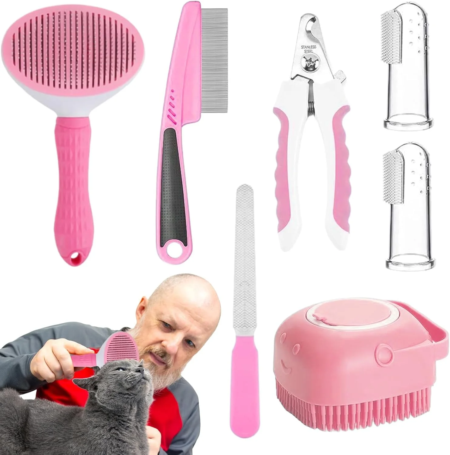 ست نظافت حیوانات خانگی | ابزار نظافت حرفه ای - برس موی گربه به همراه مسواک انگشتی - برای نظافت، حمام و شستشوی خرگوش، بچه گربه و توله سگ ست نظافت حیوانات خانگی | ابزار نظافت حرفه ای - برس موی گربه به همراه مسواک انگشتی - برای نظافت، حمام و شستشوی خرگوش، بچه گربه و توله سگ