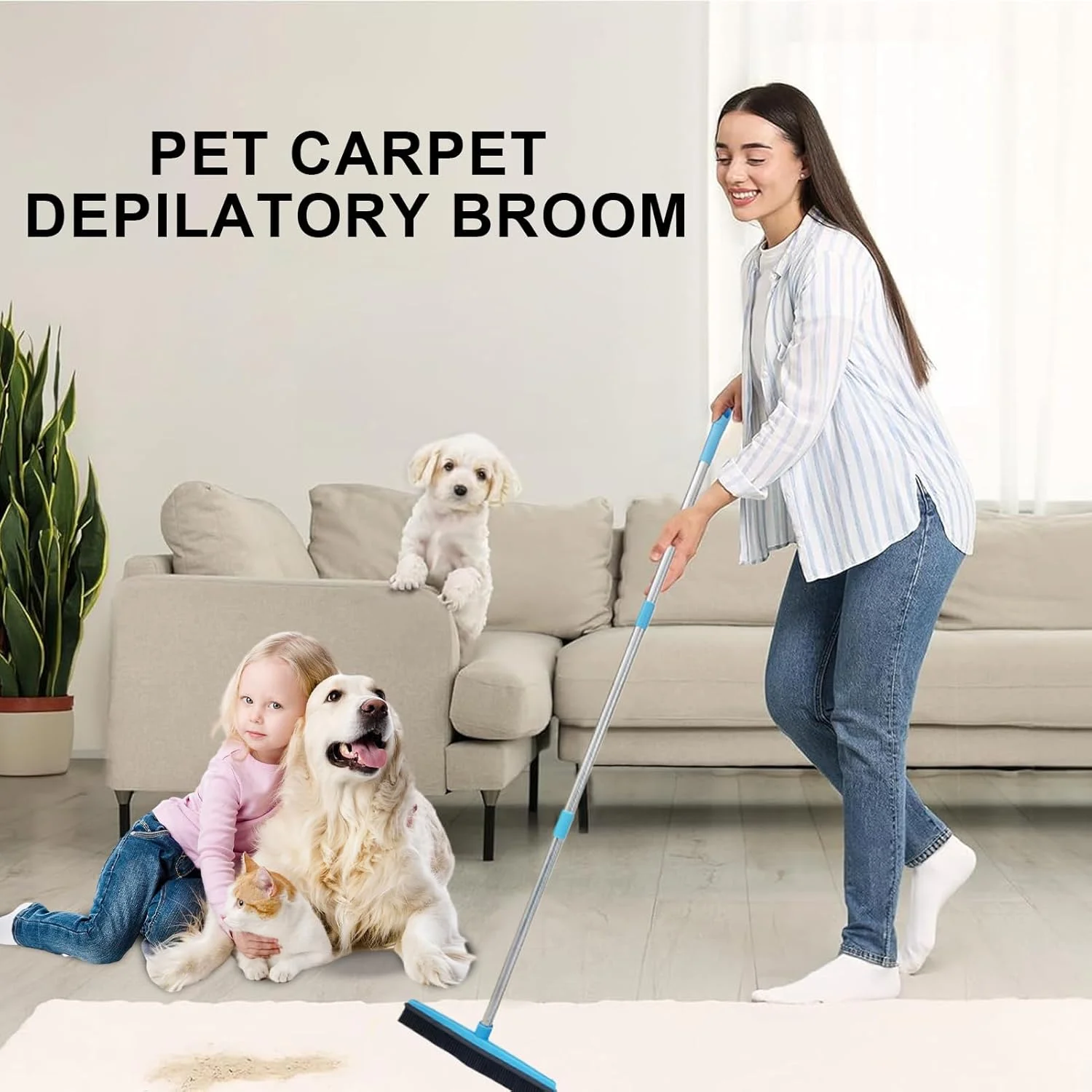 جارو موی حیوانات خانگی | جارو فرش دسته بلند - مو جمع کن ارگونومیک و مقاوم برای داخل و خارج خانه، خوابگاه، آشپزخانه، آپارتمان، کلاس درس و منزل