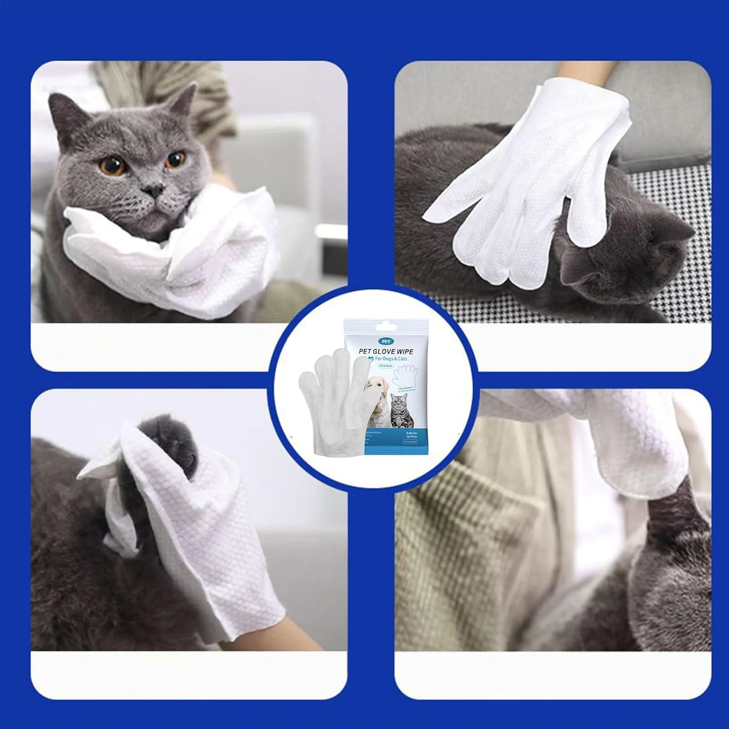 دستکش های مرطوب تمیز کننده حیوانات خانگی برای سگ - دستکش شستشو برای بچه گربه | دستکش های خشک نظافت گربه برای مسافرت، حمام، لباسشویی، آپارتمان، اسپا، فضای باز، فضای داخلی