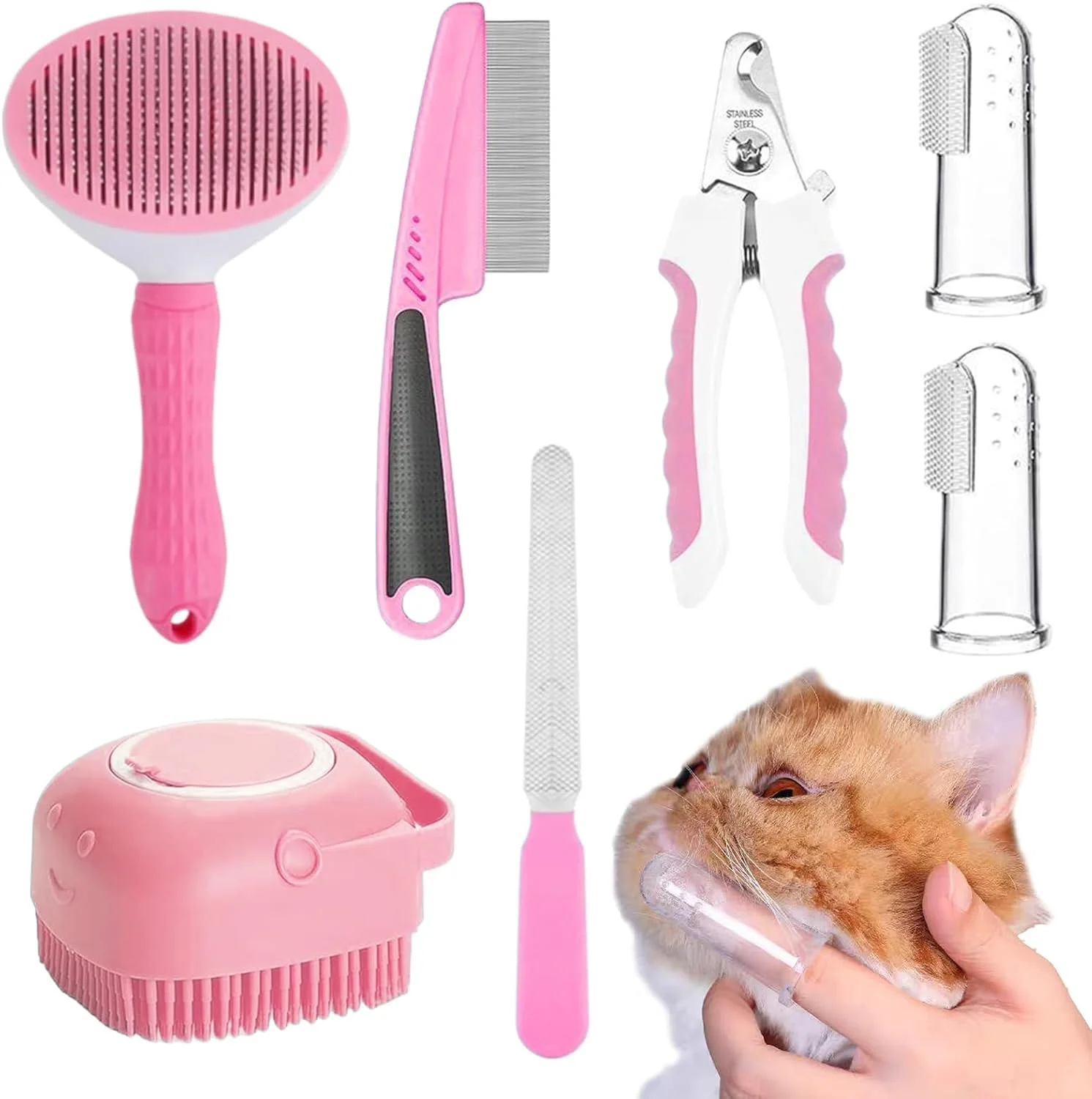 ست نظافت گربه، ابزار نظافت حرفه ای - برس موی گربه به همراه مسواک انگشتی | برای خرگوش، بچه گربه، توله سگ، از بین بردن موهای ریخته شده، تمیز کردن، حمام و دوش ست نظافت گربه، ابزار نظافت حرفه ای - برس موی گربه به همراه مسواک انگشتی | برای خرگوش، بچه گربه، توله سگ، از بین بردن موهای ریخته شده، تمیز کردن، حمام و دوش