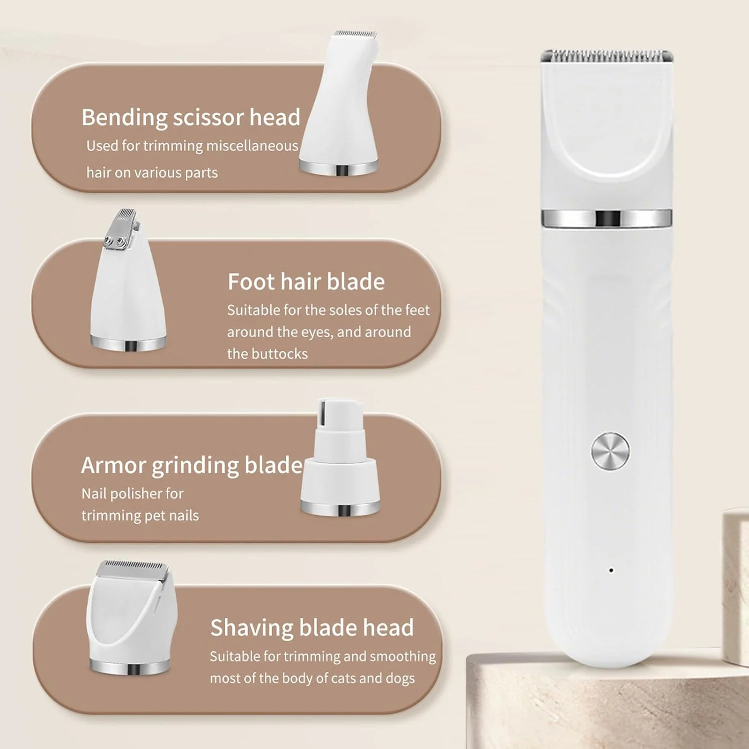 ست پیرایش سگ - ماشین اصلاح 4 در 1 سگ برای پیرایش - ابزار برقی حرفه ای قیچی شارژی برای حمام توله سگ گربه خانگی در فضای داخلی ست پیرایش سگ - ماشین اصلاح 4 در 1 سگ برای پیرایش - ابزار برقی حرفه ای قیچی شارژی برای حمام توله سگ گربه خانگی در فضای داخلی