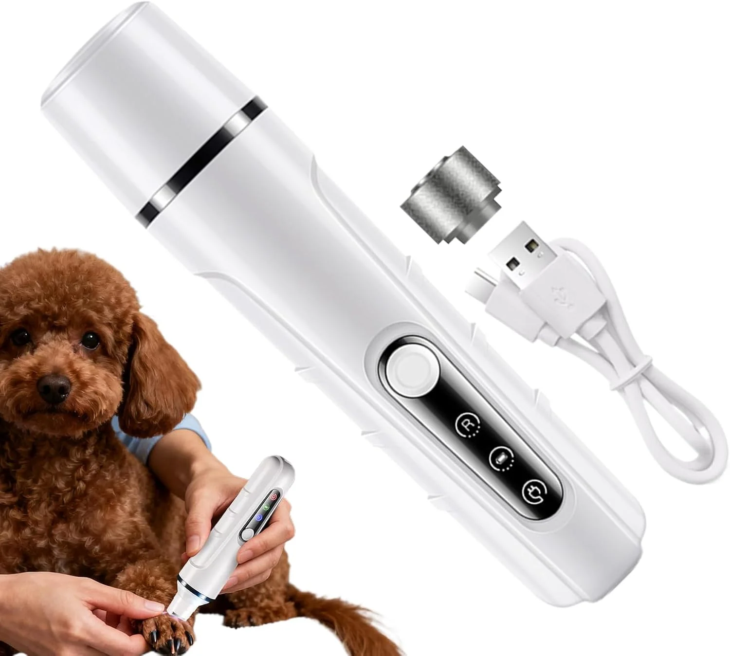 سوهان برقی ناخن حیوانات خانگی | دارای چراغ | قابل شارژ با USB به همراه سری تعویضی، مناسب برای سگ، گربه، توله سگ و بچه گربه در خانه، حمام، پناهگاه و کمپینگ سوهان برقی ناخن حیوانات خانگی | دارای چراغ | قابل شارژ با USB به همراه سری تعویضی، مناسب برای سگ، گربه، توله سگ و بچه گربه در خانه، حمام، پناهگاه و کمپینگ