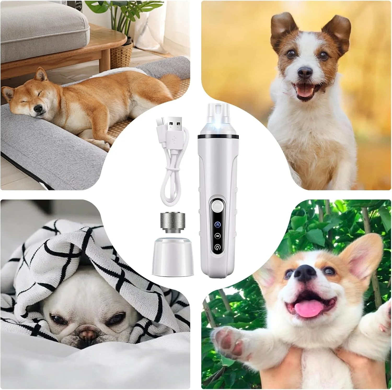 سوهان برقی ناخن حیوانات خانگی | دارای چراغ | قابل شارژ با USB به همراه سری تعویضی، مناسب برای سگ، گربه، توله سگ و بچه گربه در خانه، حمام، پناهگاه و کمپینگ سوهان برقی ناخن حیوانات خانگی | دارای چراغ | قابل شارژ با USB به همراه سری تعویضی، مناسب برای سگ، گربه، توله سگ و بچه گربه در خانه، حمام، پناهگاه و کمپینگ