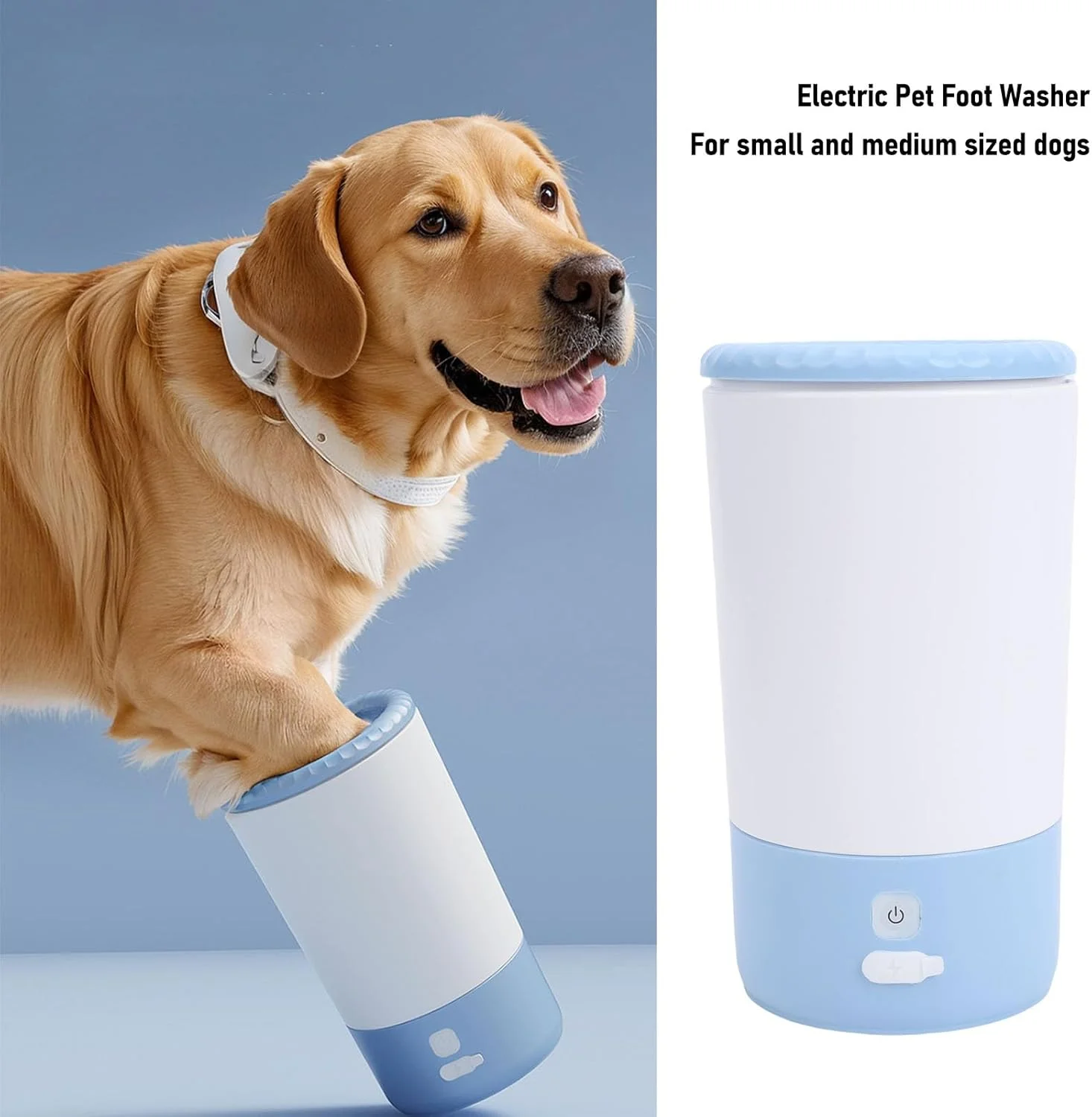 فاکت تمیز کننده پنجه سگ، دستگاه شستشوی پنجه های گلی برقی اتوماتیک قابل حمل با برس های نرم، فنجان تمیز کننده پنجه حیوانات خانگی با قابلیت شارژ USB و استفاده آسان برای سگ ها و گربه های کوچک تا متوسط (آبی)
