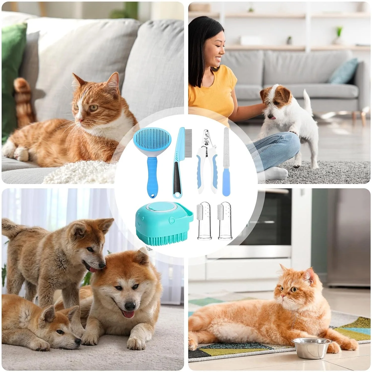 لوازم نظافت گربه | شانه حرفه ای بچه گربه | برس سگ با ناخن گیر و سوهان - برای تمیز کردن، حمام کردن و شستشوی حیوانات خانگی، خرگوش، بچه گربه و سگ