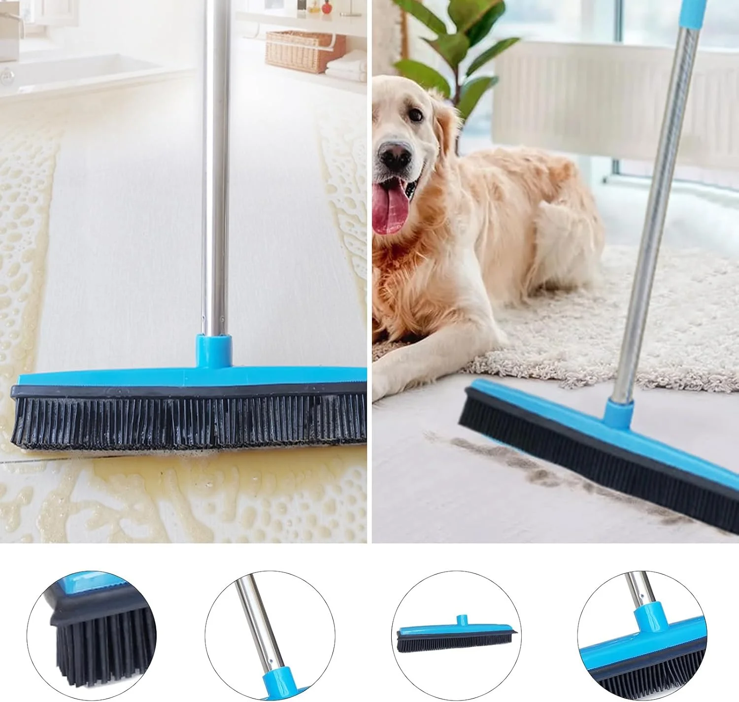 جارو موی حیوانات خانگی - جارو مو جمع کن با دسته بلند | مو جمع کن ارگونومیک و مقاوم برای داخل و خارج خانه، خوابگاه، آشپزخانه، آپارتمان، کلاس درس و منزل