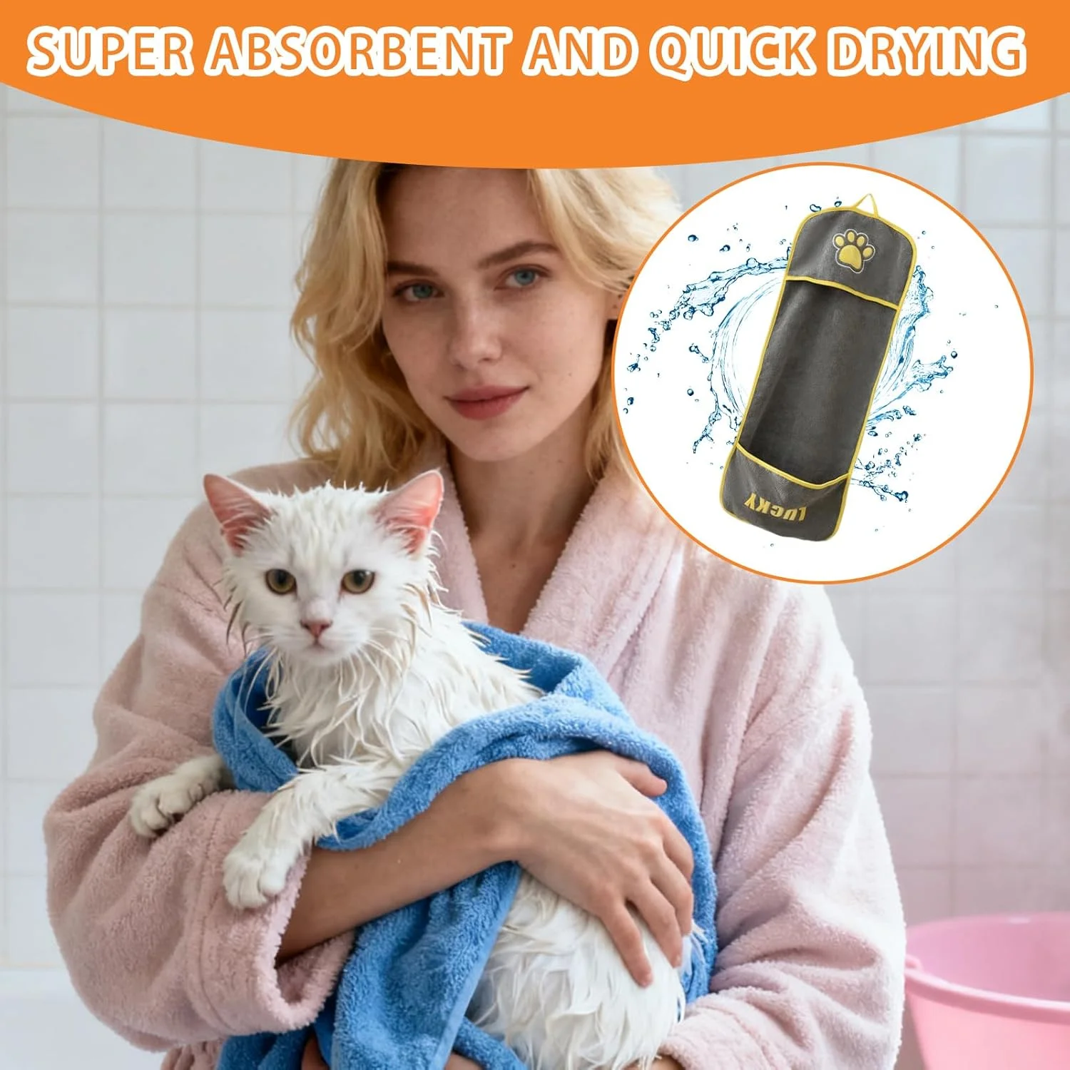 حوله خشک کن سگ، حوله حمام جاذب حیوانات خانگی با جیب های دستی، لوازم نظافت و حمام کردن توله سگ، مناسب برای نژادهای کوچک، متوسط و بزرگ سگ و گربه حوله خشک کن سگ، حوله حمام جاذب حیوانات خانگی با جیب های دستی، لوازم نظافت و حمام کردن توله سگ، مناسب برای نژادهای کوچک، متوسط و بزرگ سگ و گربه