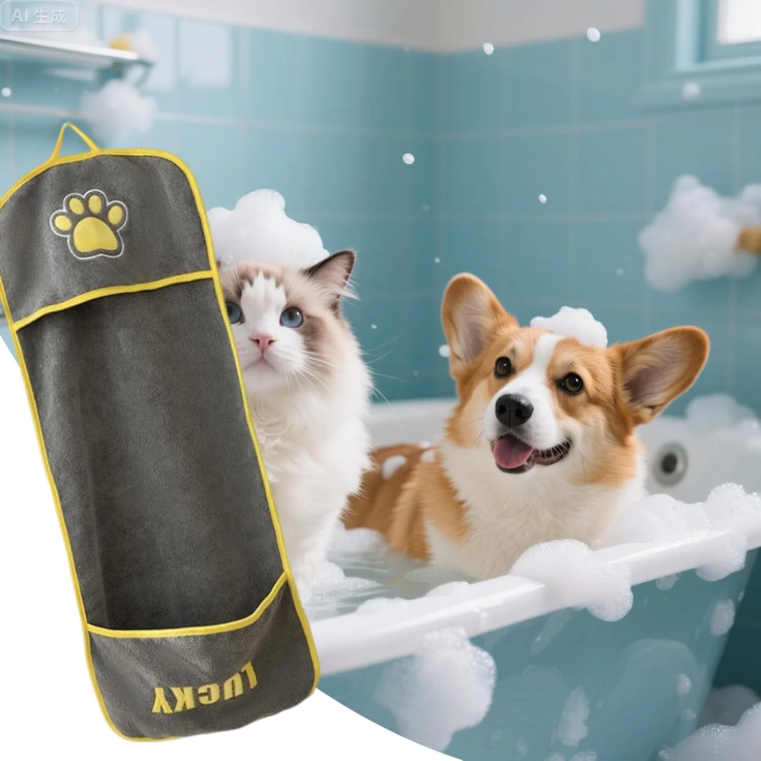 حوله خشک کن سگ، حوله حمام جاذب حیوانات خانگی با جیب های دستی، لوازم نظافت و حمام کردن توله سگ، مناسب برای نژادهای کوچک، متوسط و بزرگ سگ و گربه حوله خشک کن سگ، حوله حمام جاذب حیوانات خانگی با جیب های دستی، لوازم نظافت و حمام کردن توله سگ، مناسب برای نژادهای کوچک، متوسط و بزرگ سگ و گربه