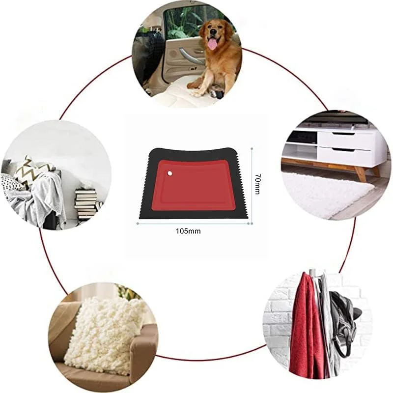 از بین برنده موی حیوانات خانگی، مینی برس سیلیکونی برای از بین بردن مو از فرش، مبل، لباس، ماشین، ابزار حذف پرز و موی قابل استفاده مجدد، یکی با دندانه، یکی صاف، بسته 2 عددی (قرمز)