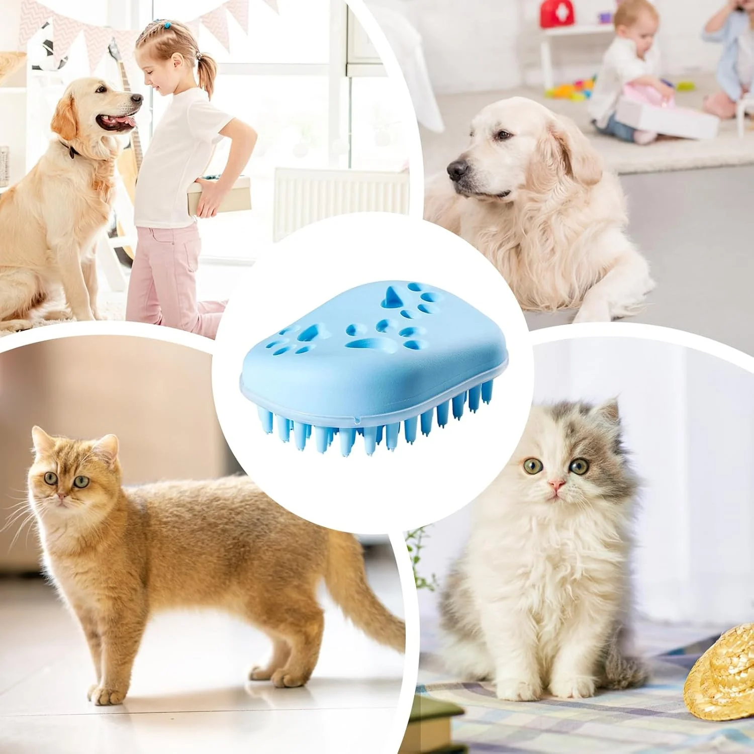 برس حیوانات خانگی، برس ماساژ حمام و نظافت حیوانات خانگی - شانه ارگونومیک تمیز کننده سیلیکونی نرم برای مراقبت روزانه، نظافت خانگی، مسافرت، شستشو، حمام در فضای باز و آرامش