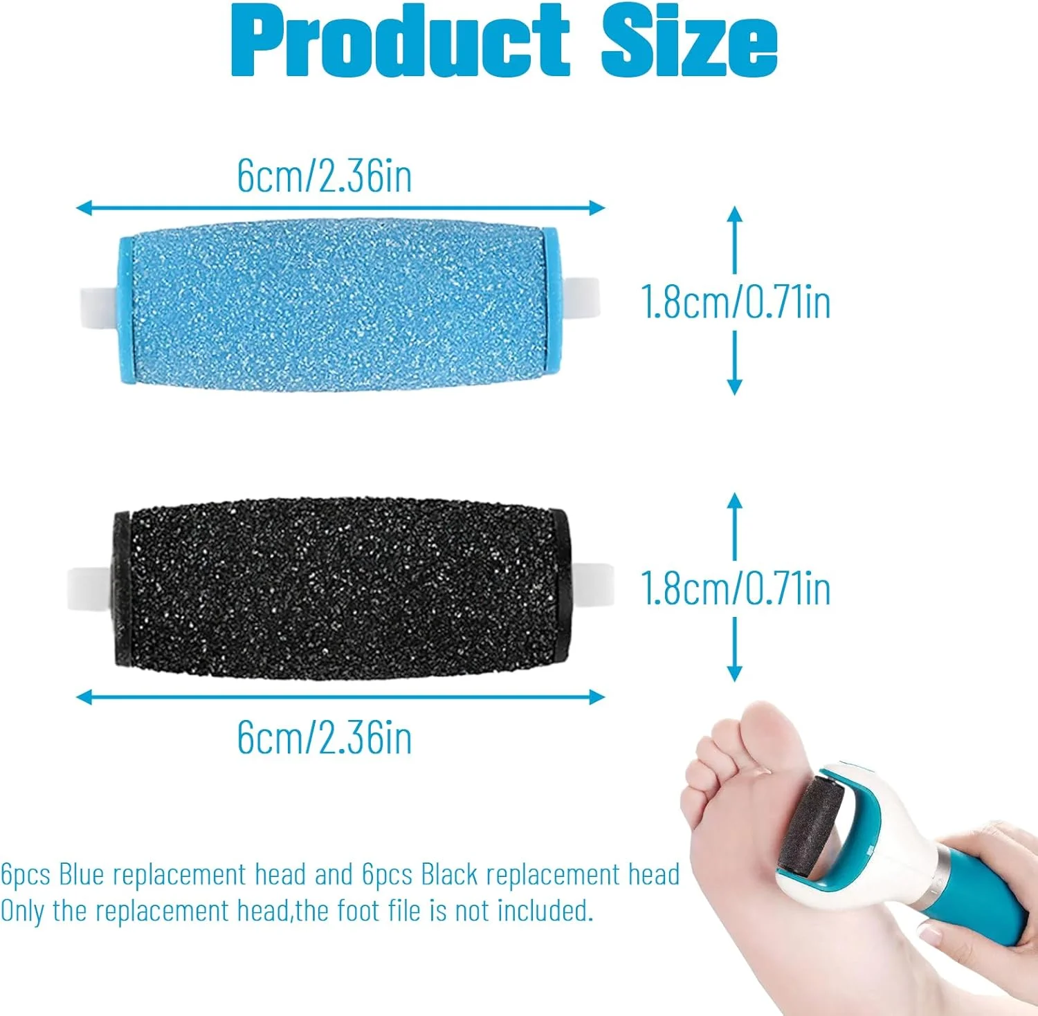 غلتک های جایگزین یسیمولا 12 عددی با 2 نوع زبری سازگار با Scholl Velvet Smooth، غلتک یدکی برای سنگ پای برقی برای پدیکور پا