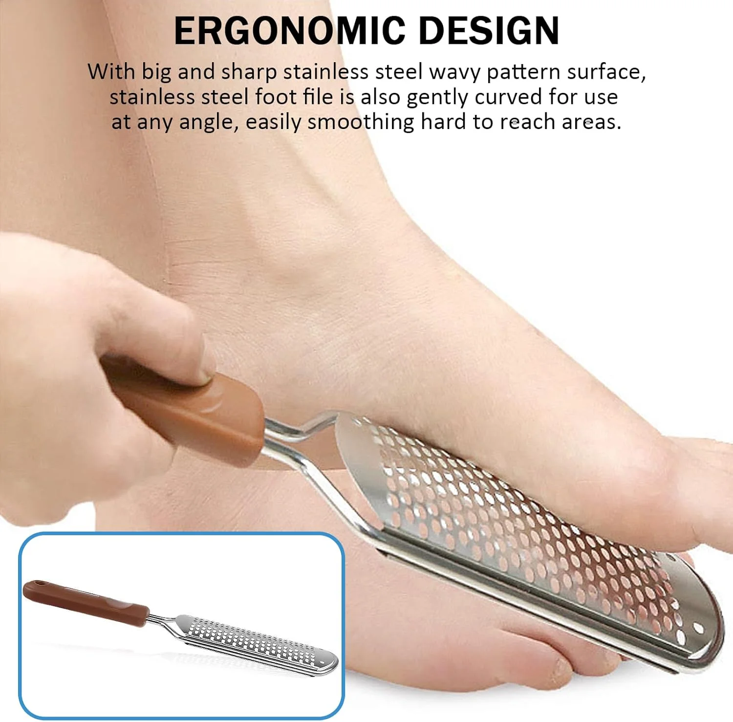 سوهان پای استیل ضد زنگ قابل شستشو، از بین برنده پینه پا، اسکرابر پا و خراشنده پاشنه پا برای پاشنه های ترک خورده، رنده پا و سنگ پا برای پا