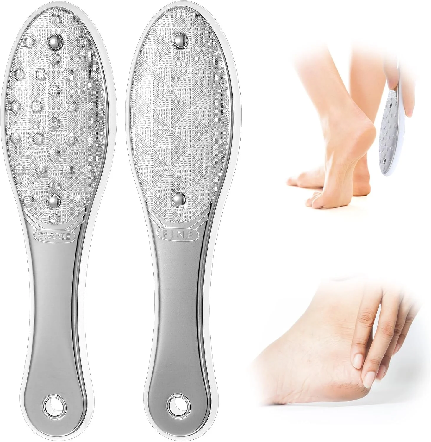 سوهان پا استیل YBEATY، 2 عددی، دو طرفه، اسکرابر فلزی، رنده حرفه ای، از بین برنده پینه و میخچه پاشنه پا، ابزار مراقبت از پدیکور برای پوست های خشک، مرده و سخت