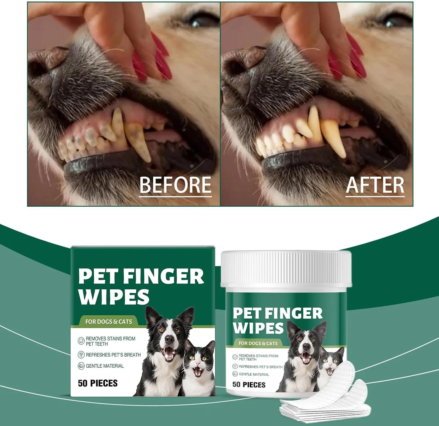 دستمال مرطوب تمیز کننده دندان سگ - 50 عدد دستمال مرطوب تمیز کننده سگ | از بین برنده بوی بد دهان برای لوازم شستشوی پنجه، بهداشت، بچه گربه، خانه، داخل و خارج از منزل، حمام دامپزشکی دستمال مرطوب تمیز کننده دندان سگ - 50 عدد دستمال مرطوب تمیز کننده سگ | از بین برنده بوی بد دهان برای لوازم شستشوی پنجه، بهداشت، بچه گربه، خانه، داخل و خارج از منزل، حمام دامپزشکی