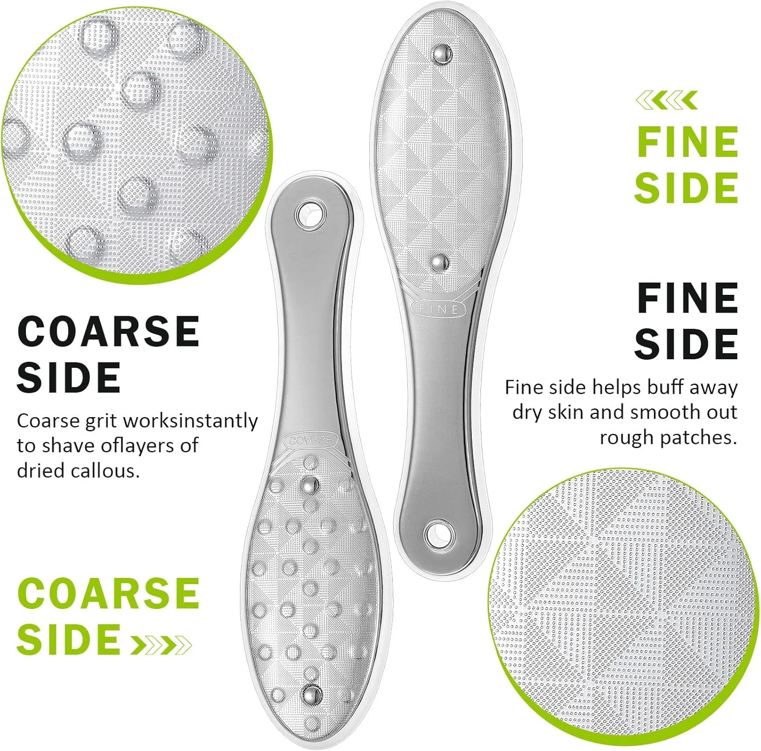 سوهان پا استیل YBEATY، 2 عددی، دو طرفه، اسکرابر فلزی، رنده حرفه ای، از بین برنده پینه و میخچه پاشنه پا، ابزار مراقبت از پدیکور برای پوست های خشک، مرده و سخت