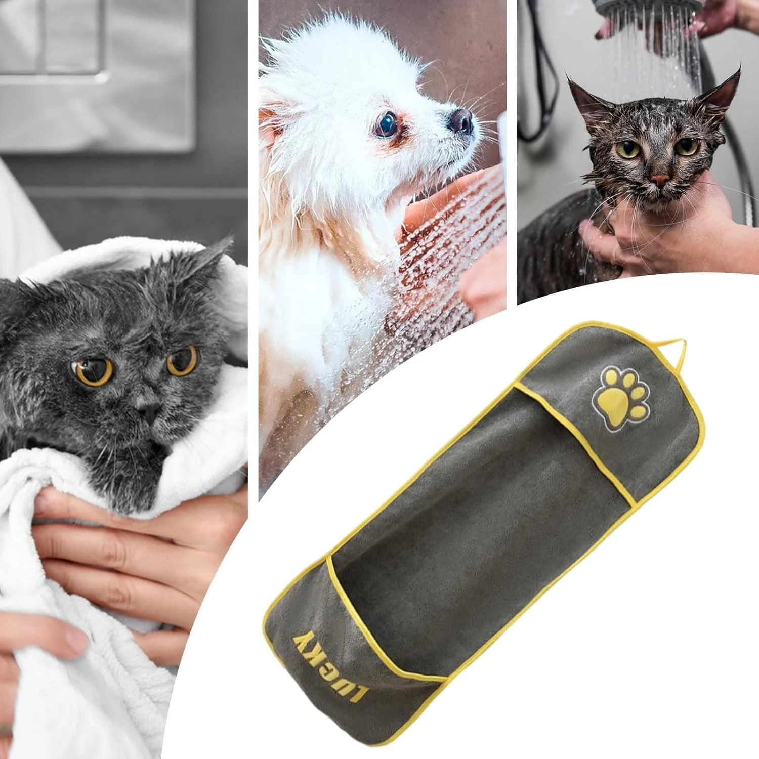 حوله حمام سگ - حوله خشک کن گربه جاذب با جیب های دستی | لوازم نظافت و تمیز کردن حیوانات خانگی، حمام توله سگ، حمام، مناسب برای نژادهای کوچک، متوسط، بزرگ و گربه ها